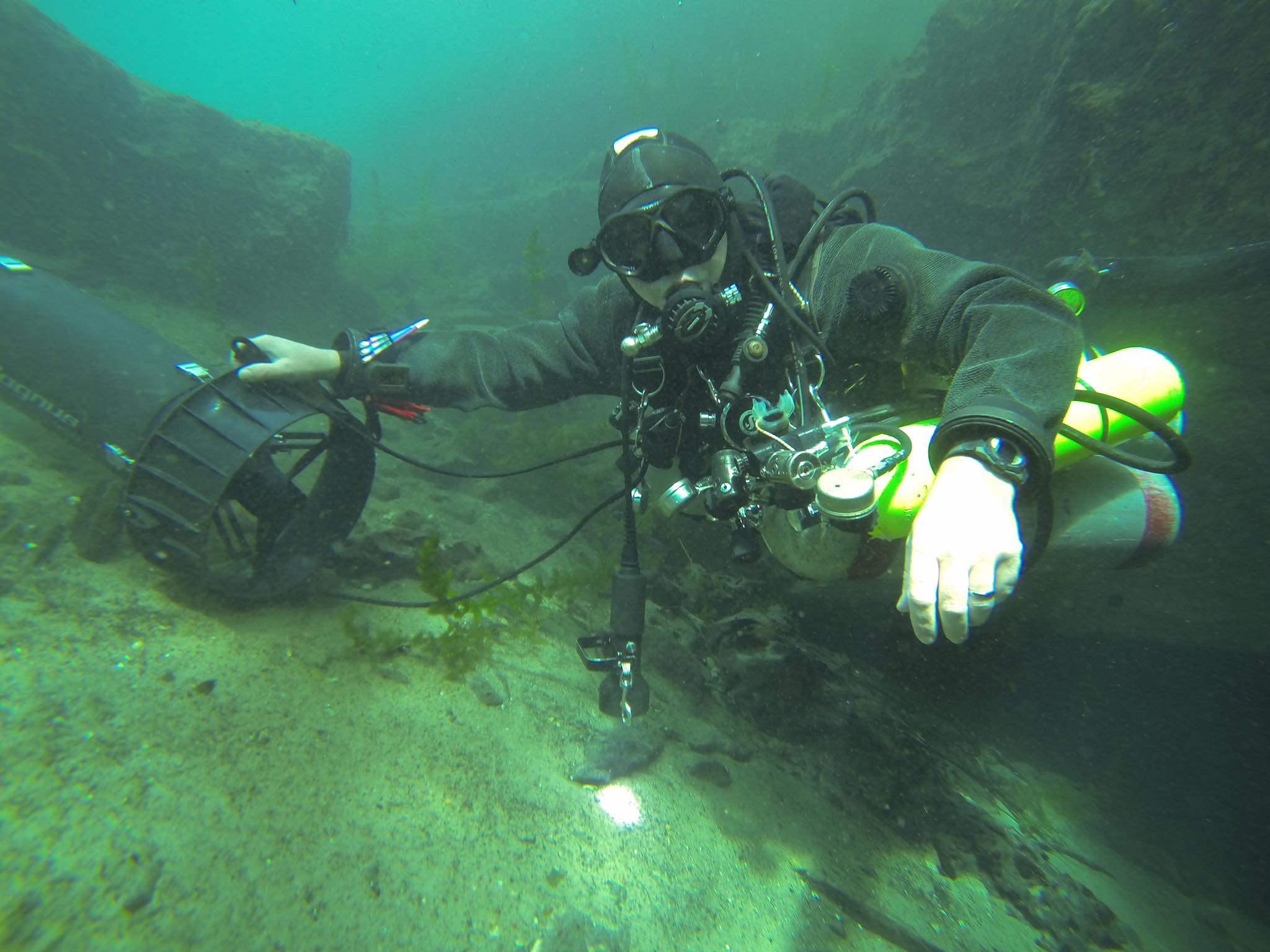 Hanging out on deco with Chrissy after a survey dive.