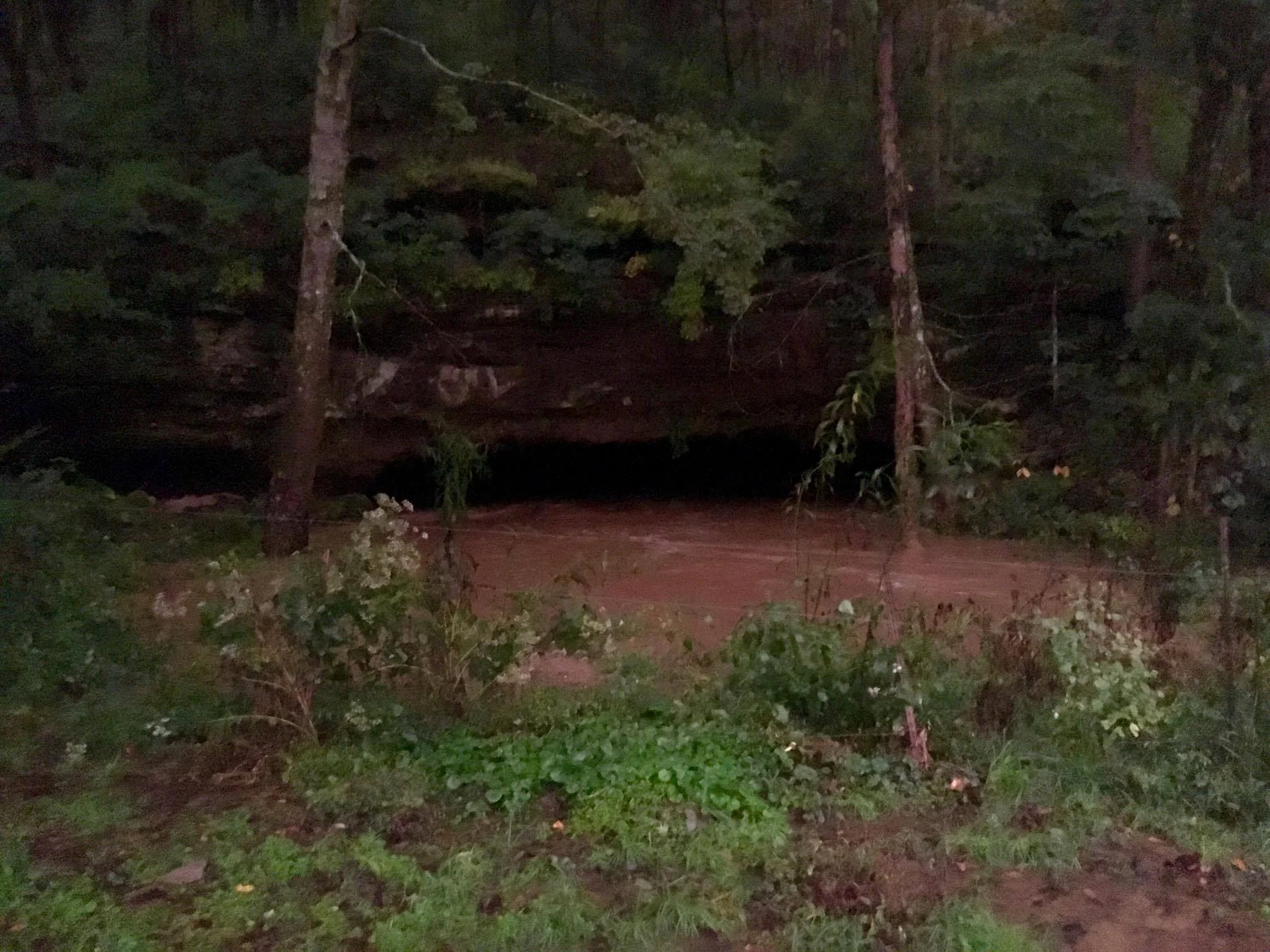 Montague Cave entrance in flood- the morning after the dive. This is water going into the cave. Photo: Ryan Hoffman