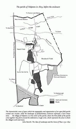 Map of Clare's hometome, Helpston, before enclosure