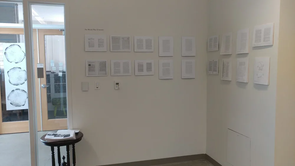   breathing, thinking, living lie ; June 2017  Installation: printed wallpaper, tear-away readings, and storage envelopes.  