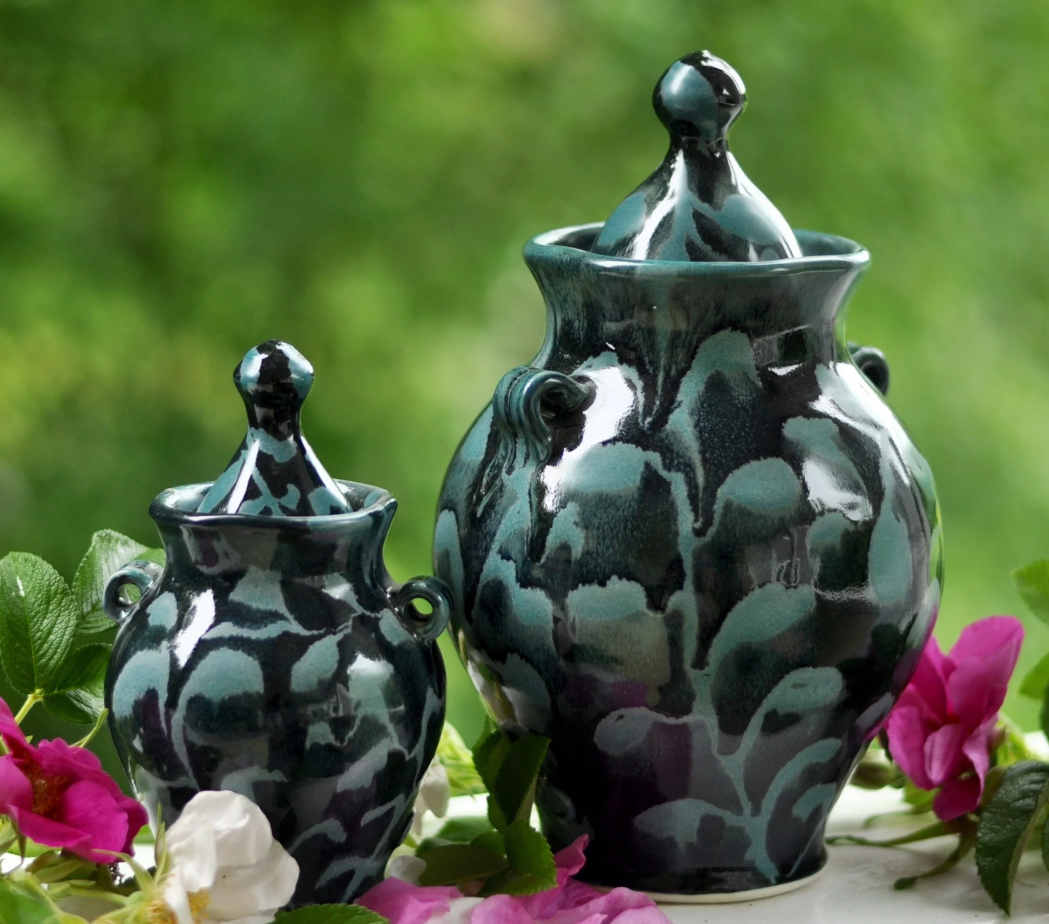 Blue Floral Urn, Small and Medium Size Lucy Fagella.jpg