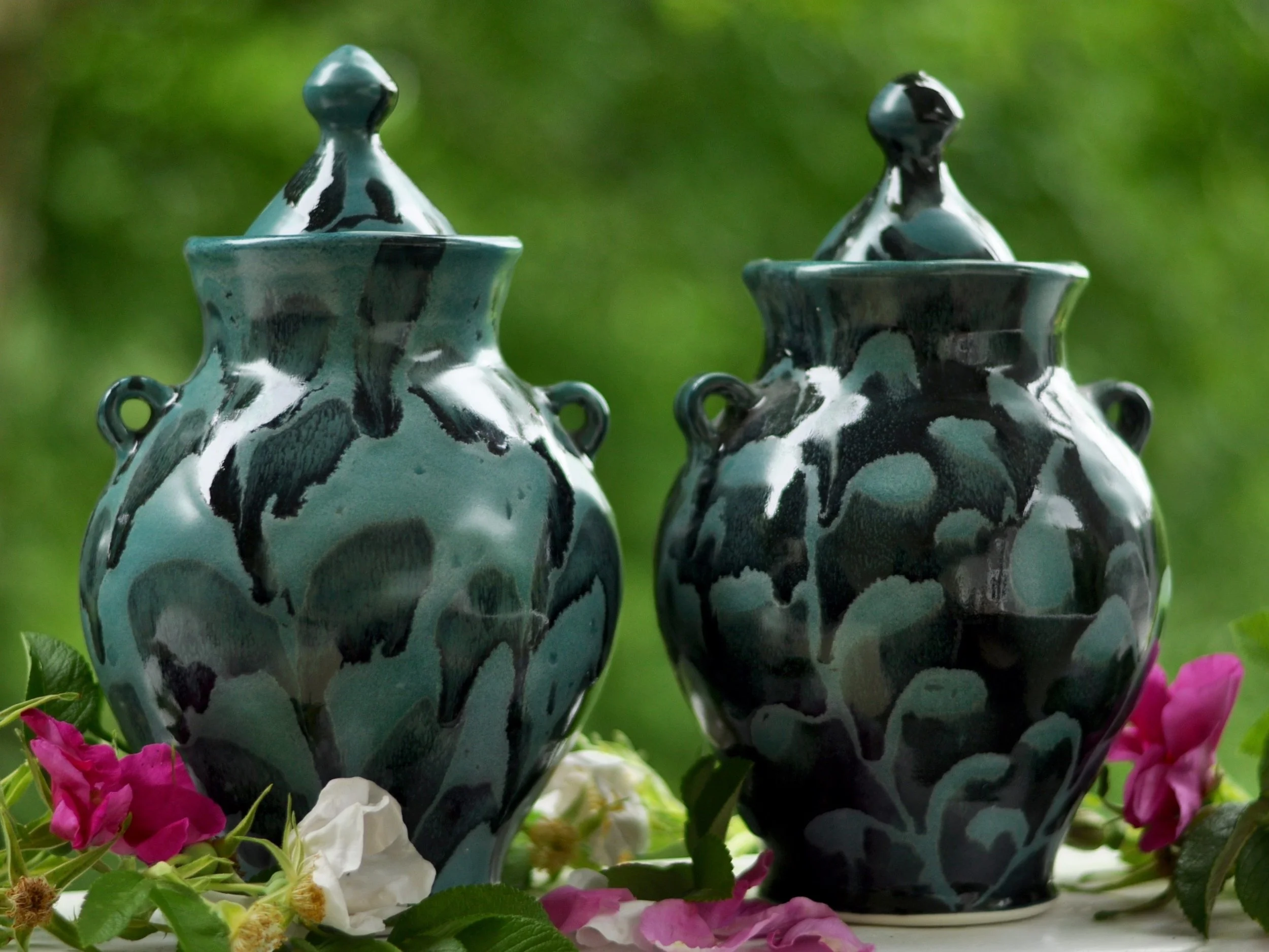 Blue Floral Urn, Medium Size LuciaUrns.com.jpg