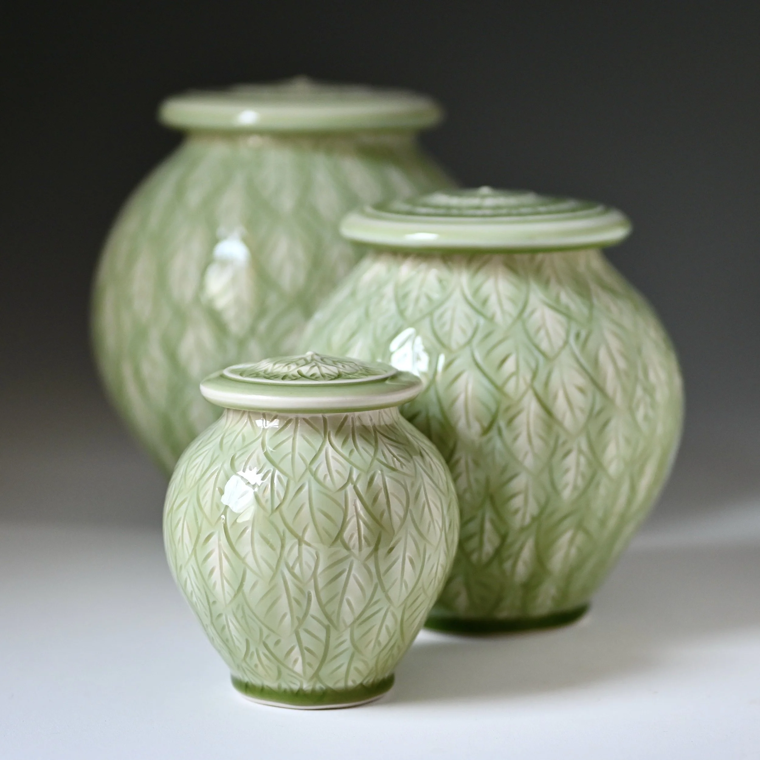 Spring Leaves Small to Large Urns LuciaUrns.com.JPG