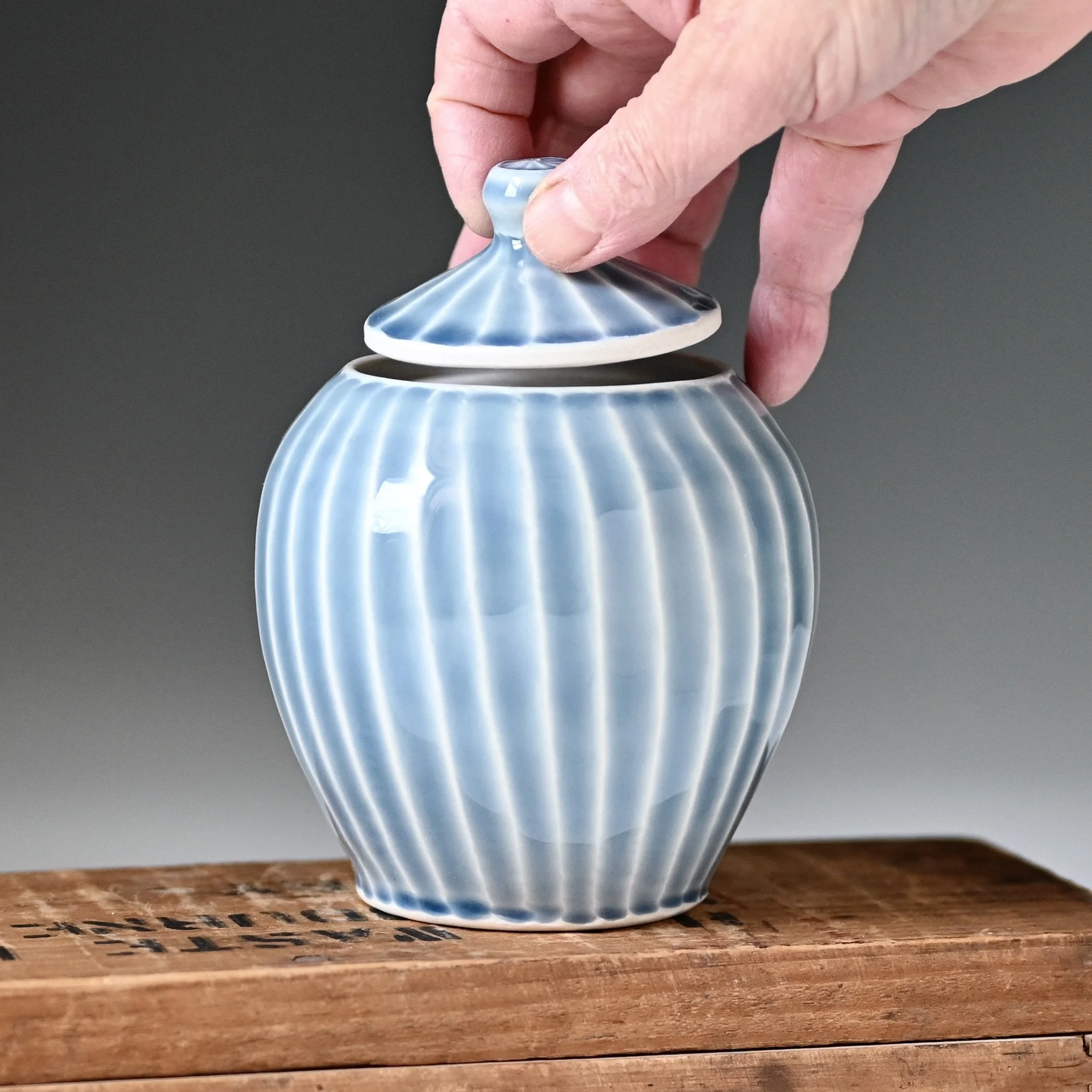 Small Urn, Celadon Blue Ripples