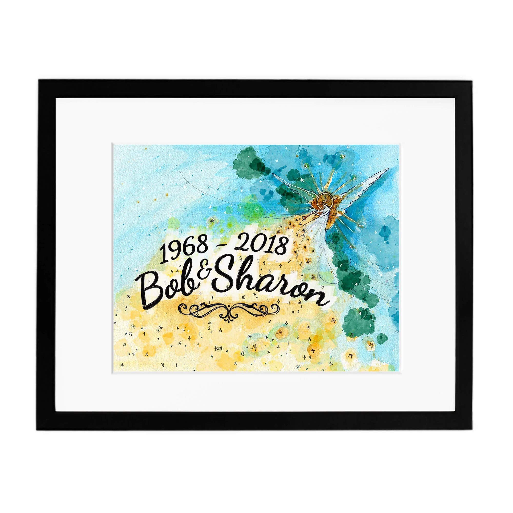 Black gallery frame, white mat | Gold-Blue