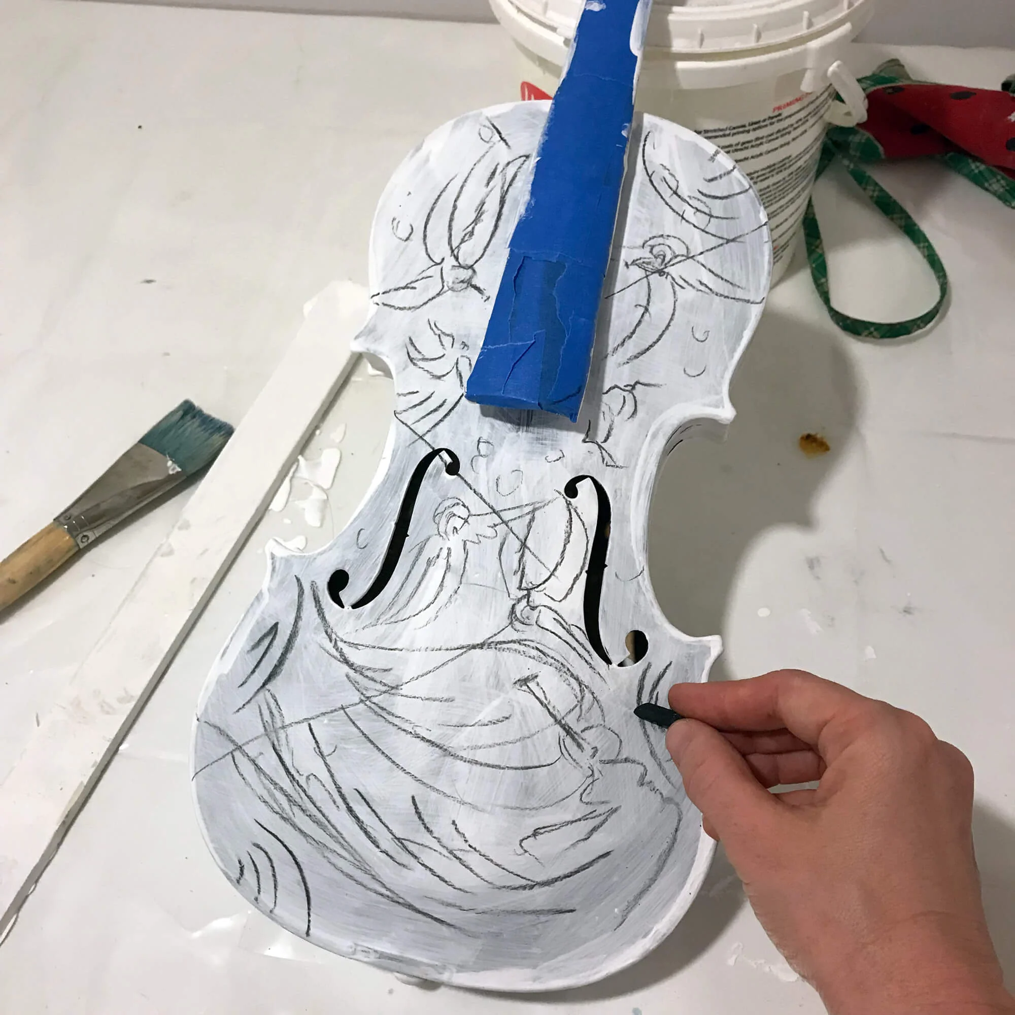 Charcoal on a gessoed violin is satisfying.