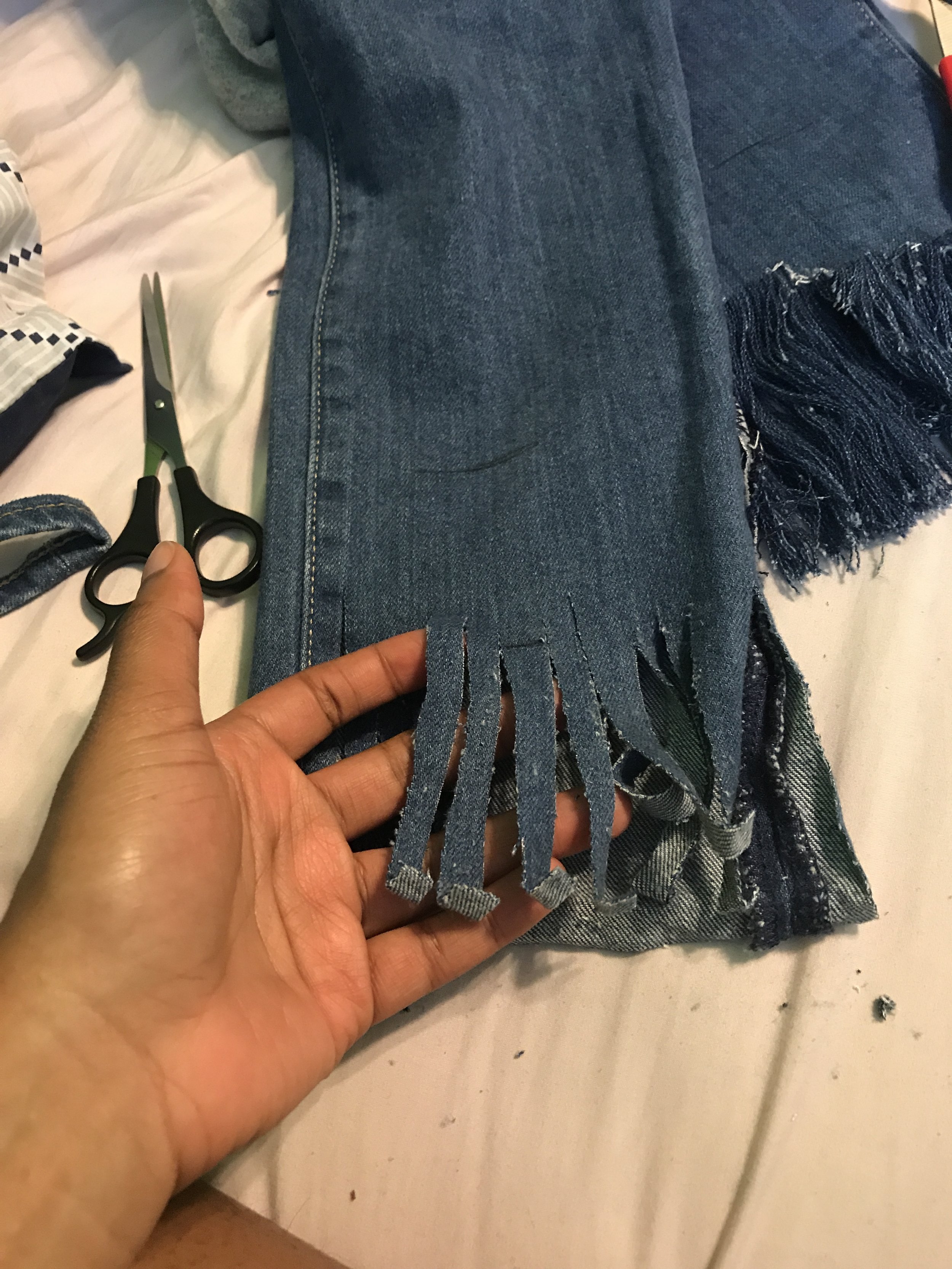 2. Cut jeans into strips