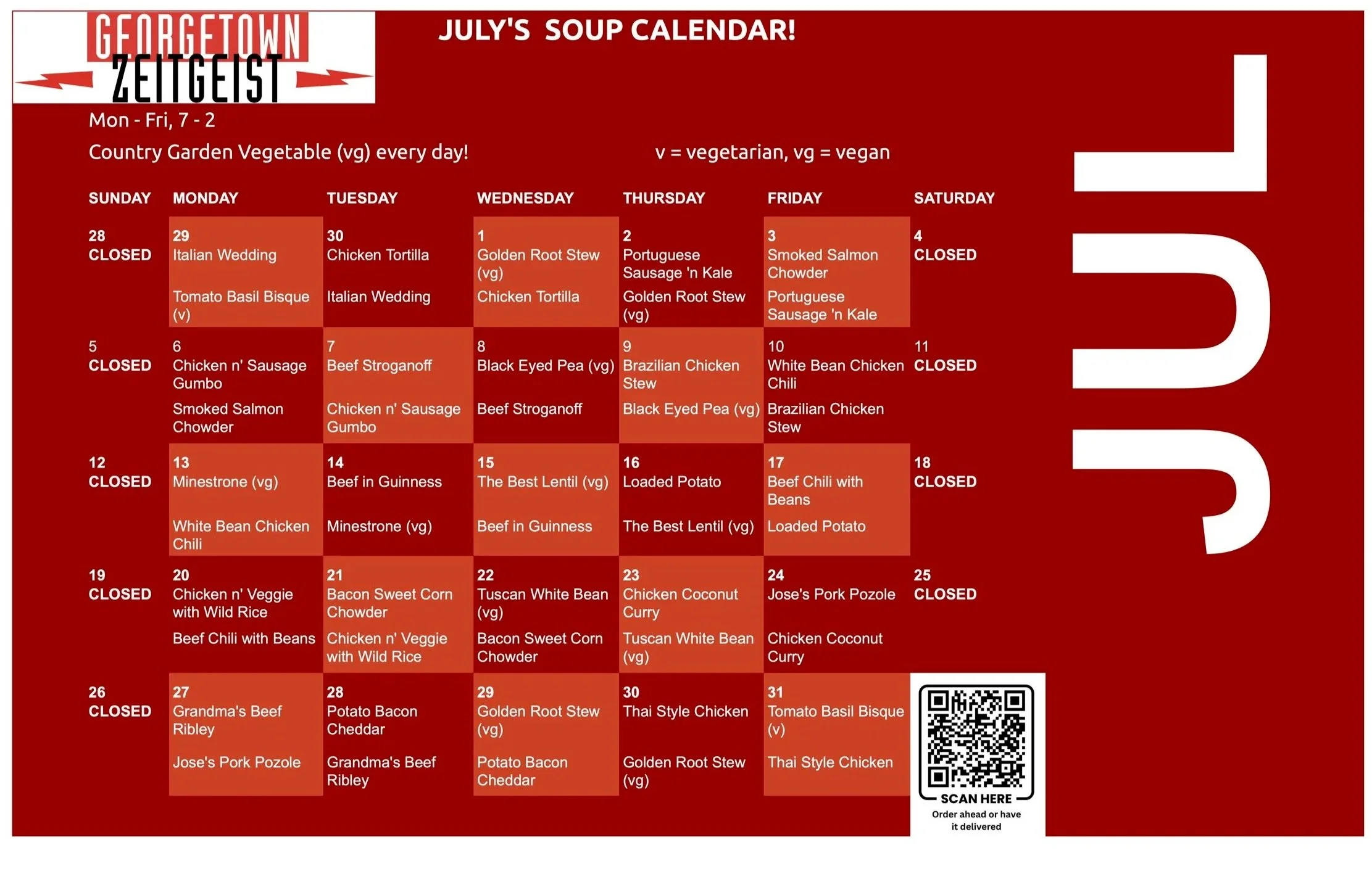Georgetown Zeitgeist July Calendar