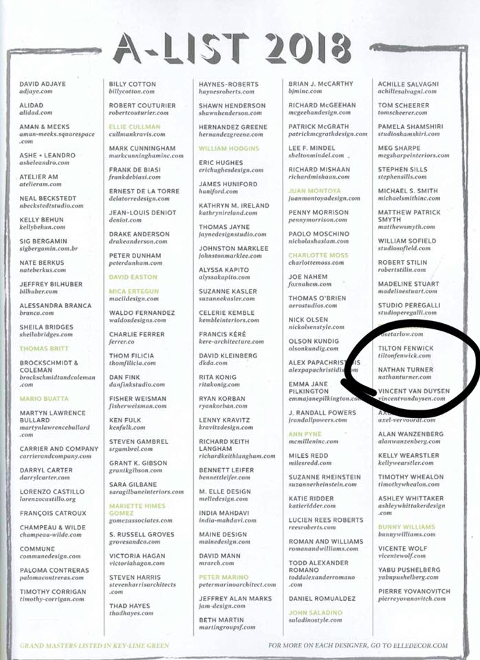 ELLE Decor 2018 A List — Tilton Fenwick