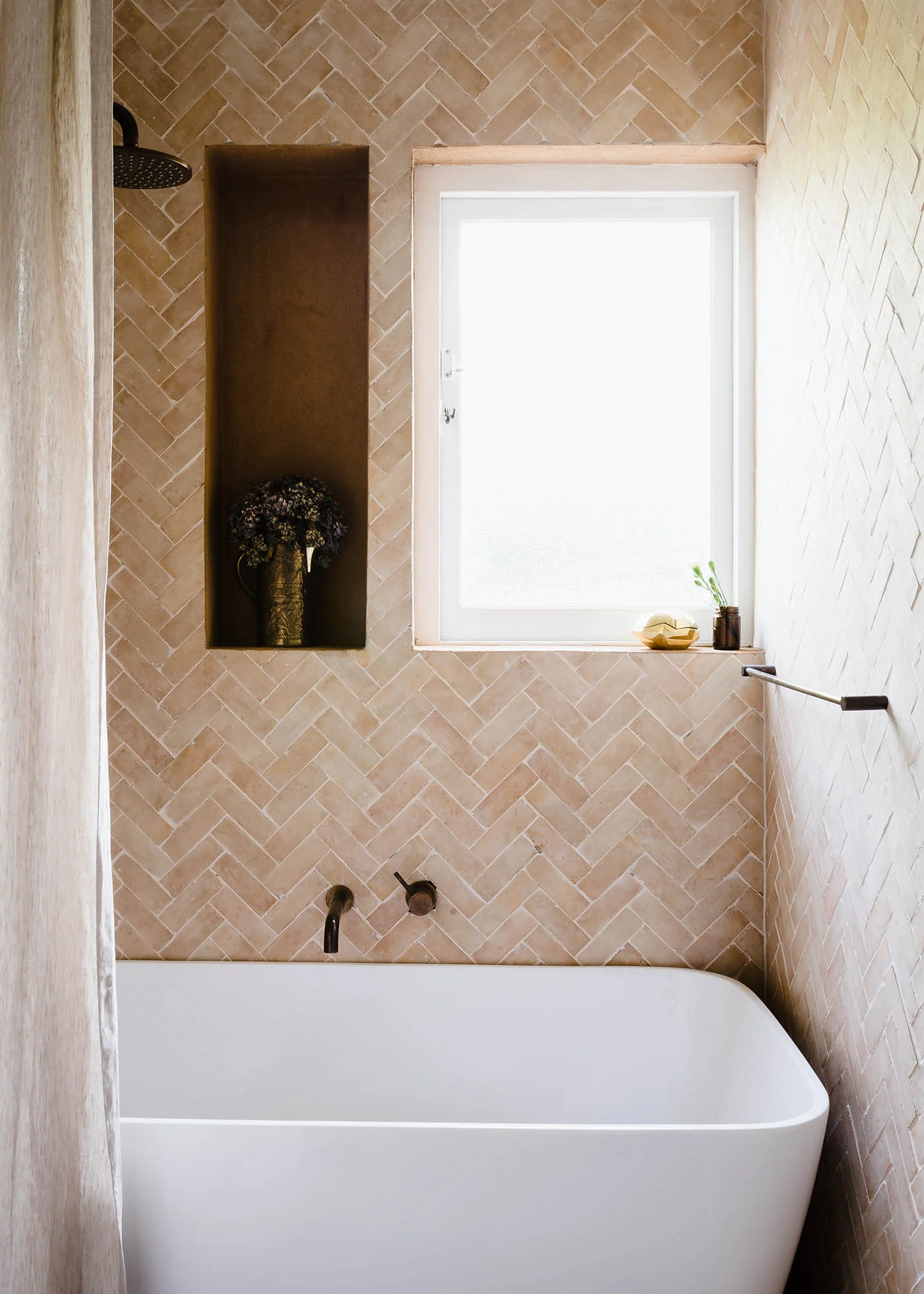 FL005 GABBE INTERIOR TILESOFEZRA Georgia Ezra Home Feature shower Mosaic Moroccan Bejmat Natural shower tile.jpg