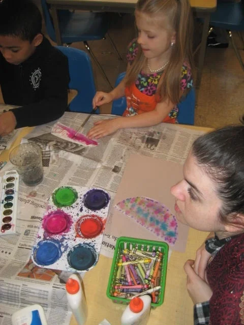 Children learn pattern making on mini kimono