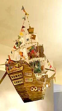 Hanging, HMS Pirate Ship Largest of three, 3 ft x 2 wide ft. 