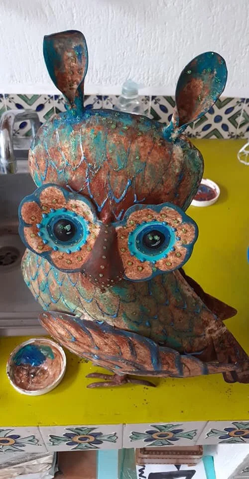 Painted Tin Owl 