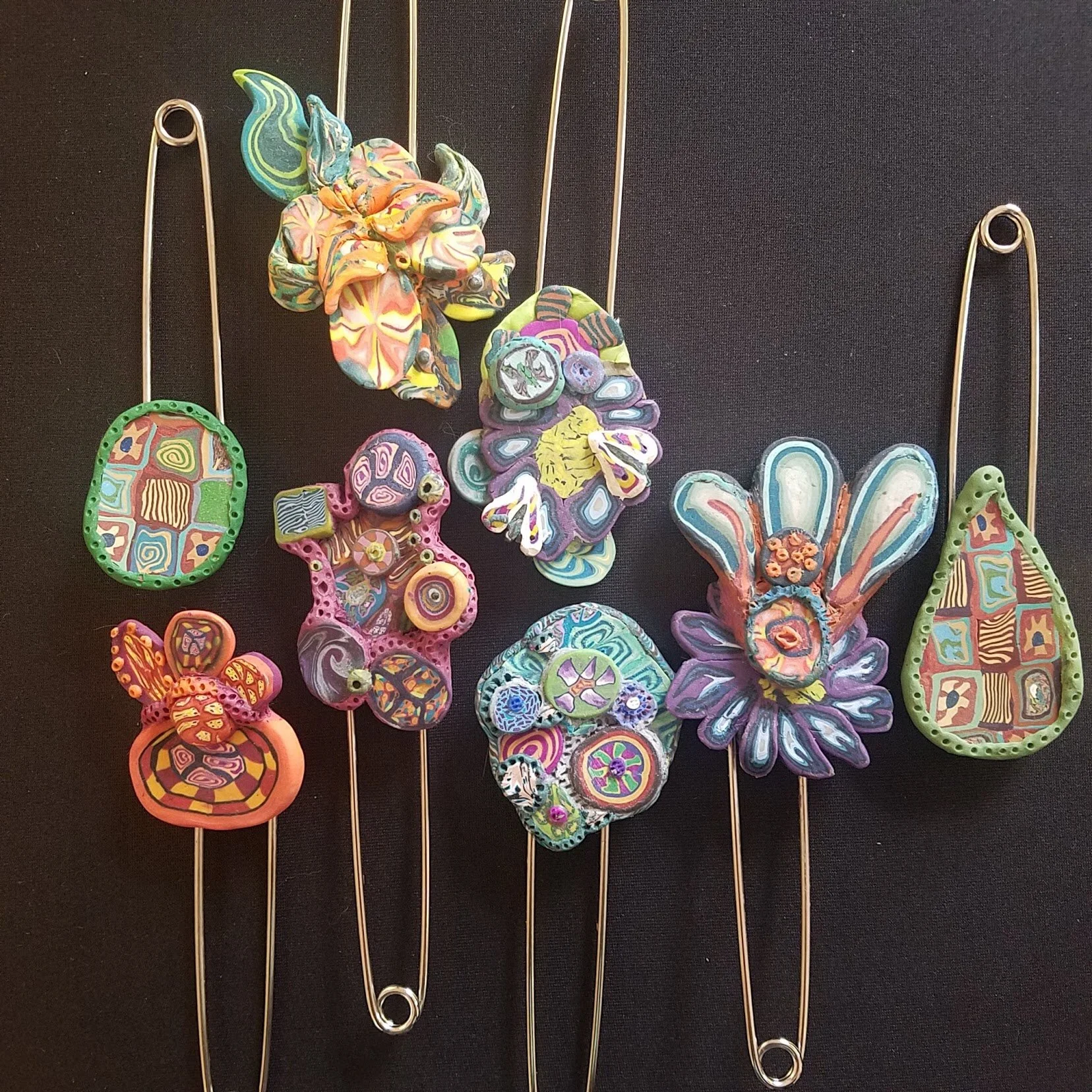 2019 Scarf pins, Polymer clay & steel