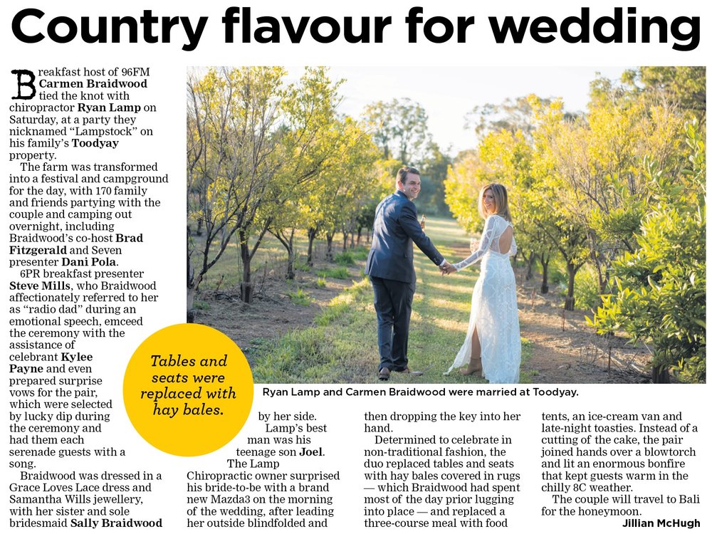 Lampstock Wedding Feature in The West Australian