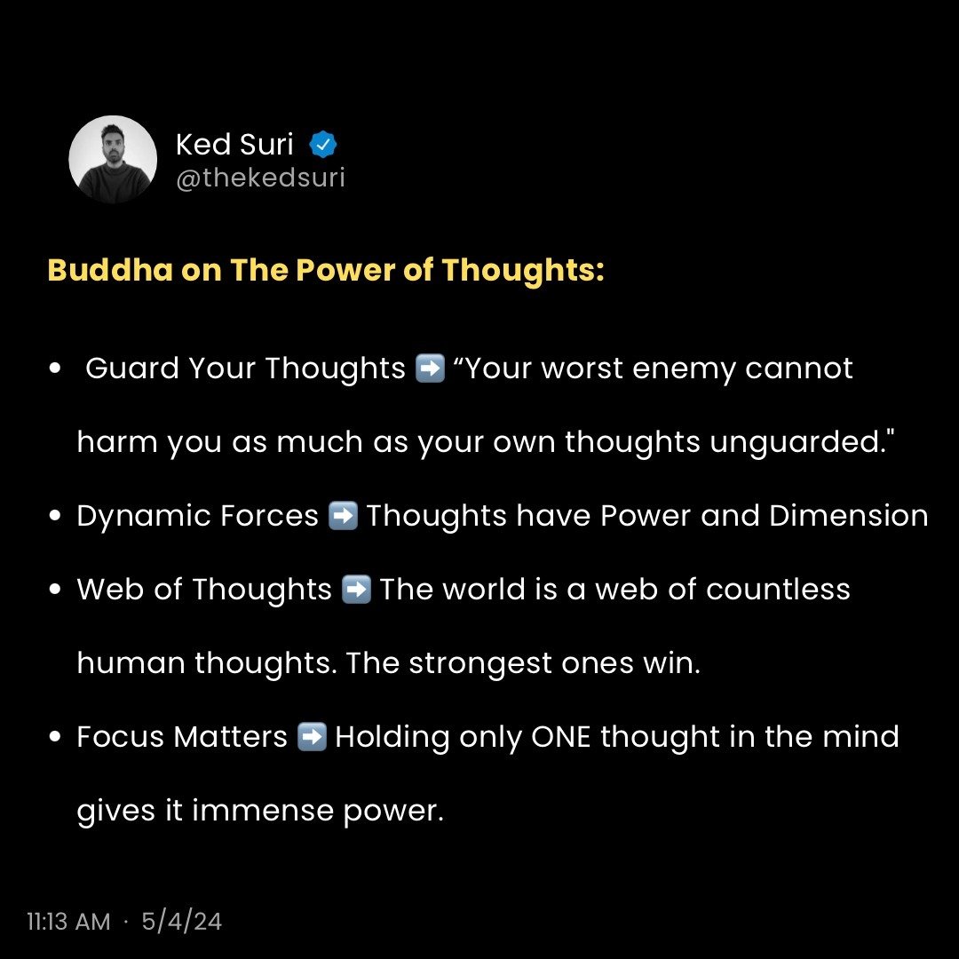 Buddha often spoke about The Power of Thoughts. Here is what he said 👆