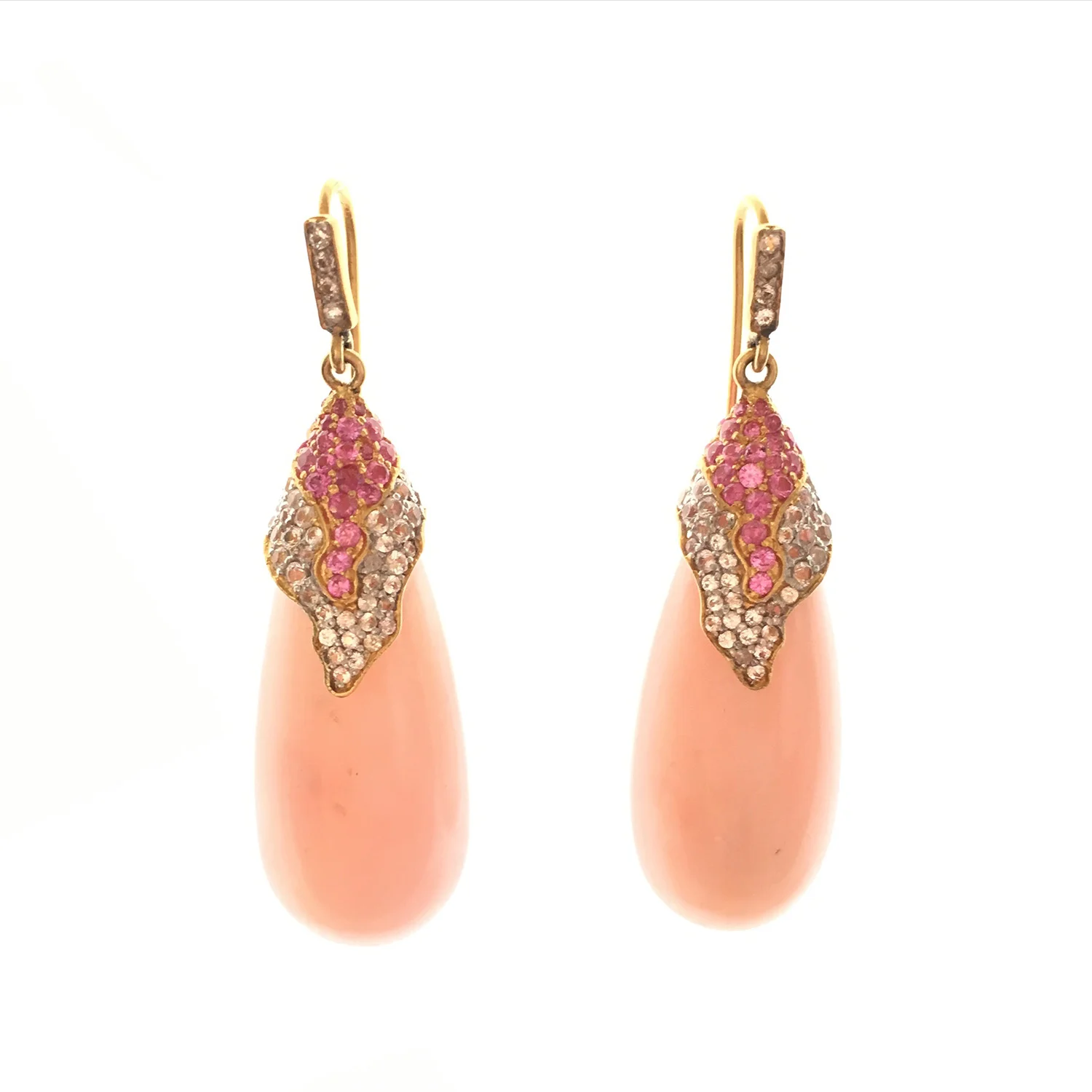 Lauren Harper Pink Opal, Sapphire, Gold Tear Drop Earrings