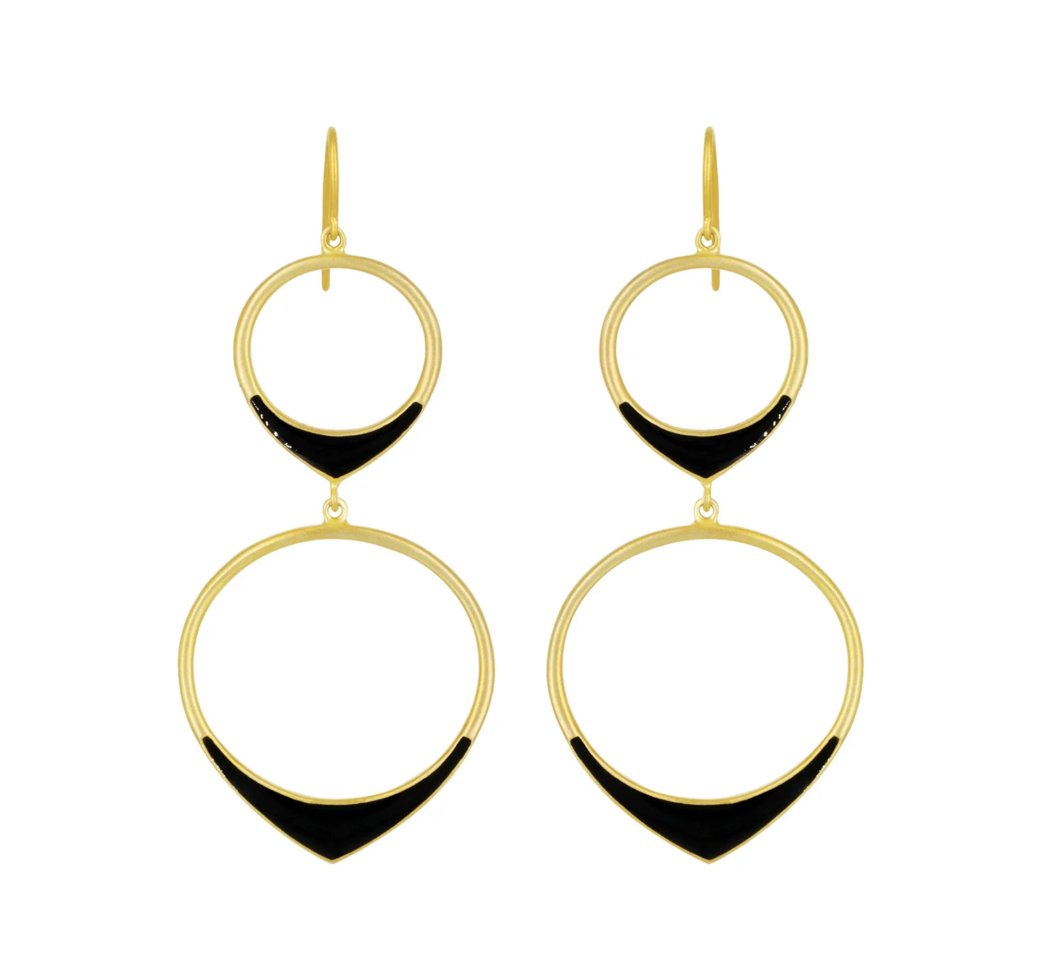 Black Enamel over 18kt Gold Plate Brass Double Circle Earrings
