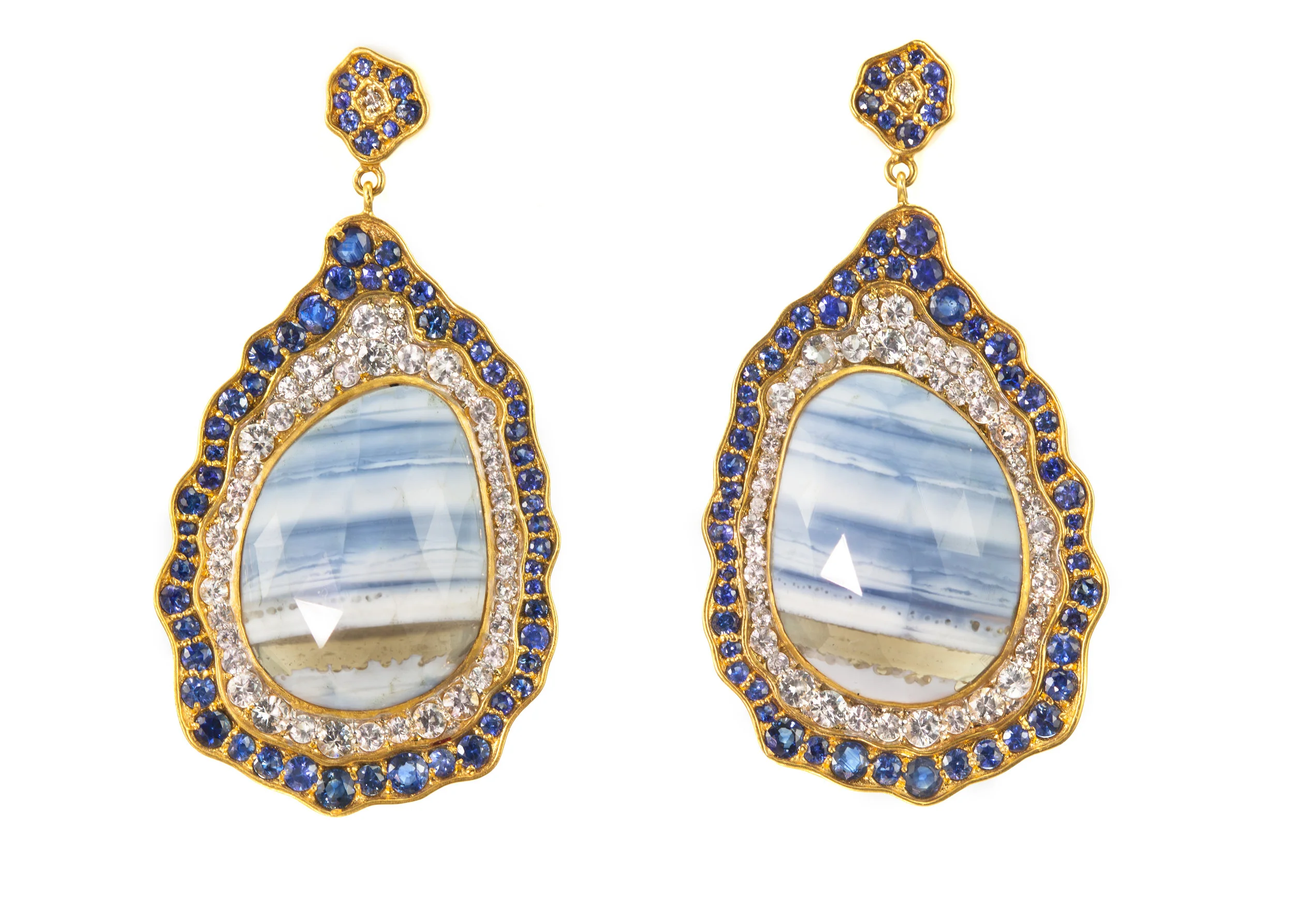 Lauren Harper Striped African Opals, Blue and White Sapphires, 18kt Gold 