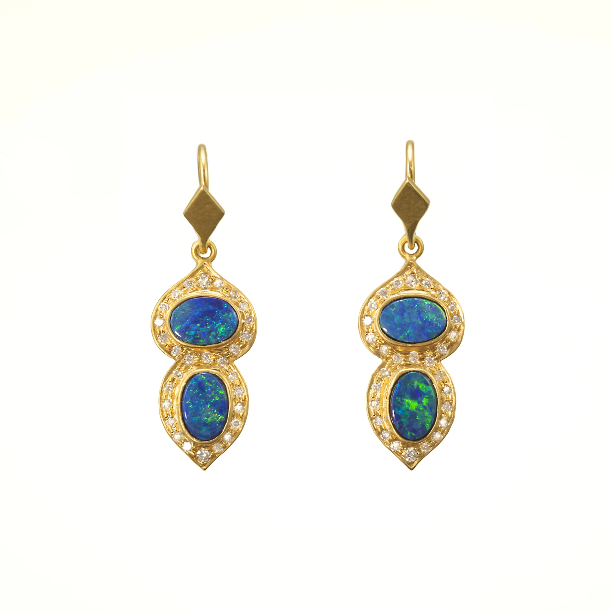 Lauren Harper Boulder Opal, .32 Carat Diamond and 18kt Gold Earrings