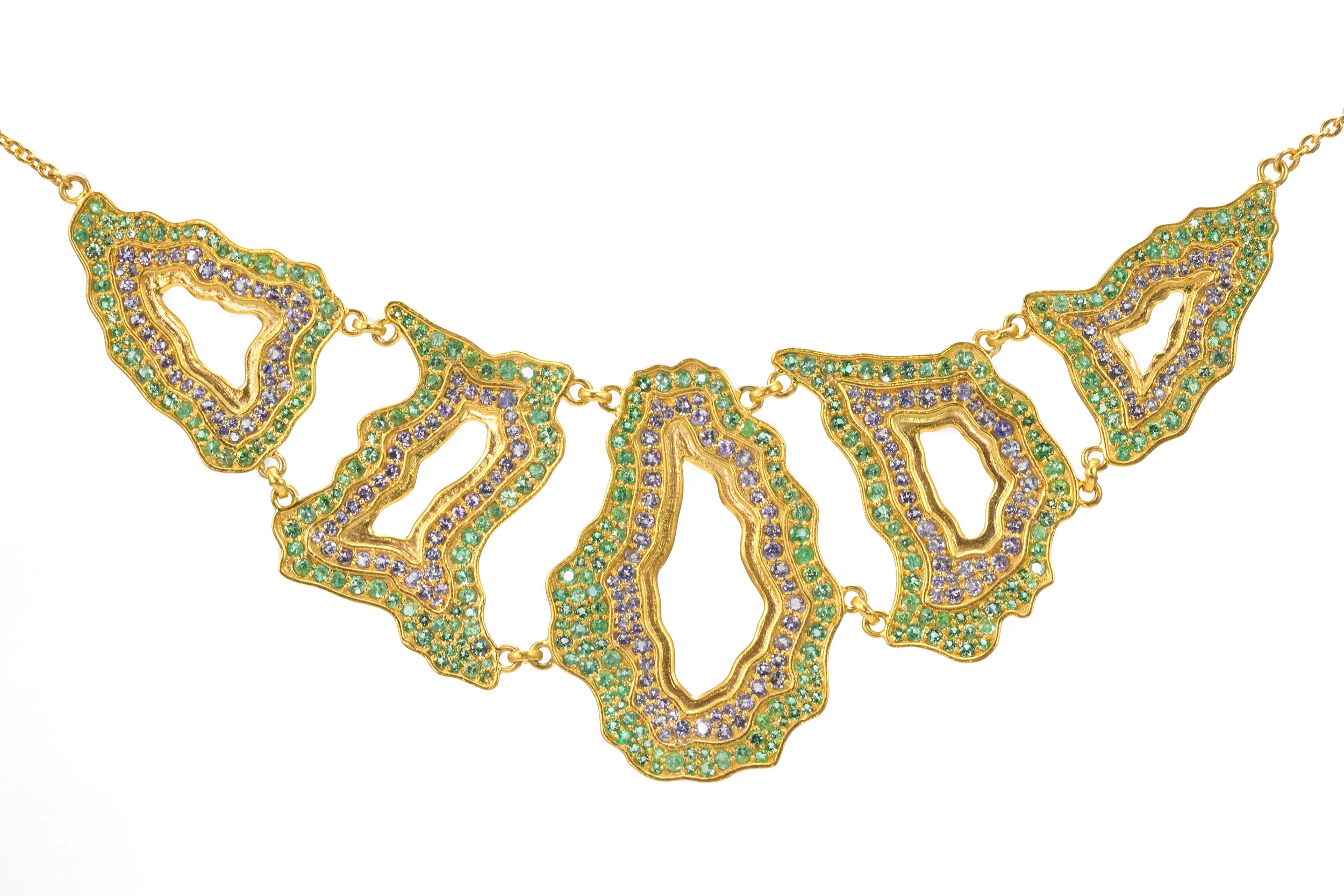 Lauren Harper Geode-Inspired Emerald, Tanzanite and Gold Statement Necklace