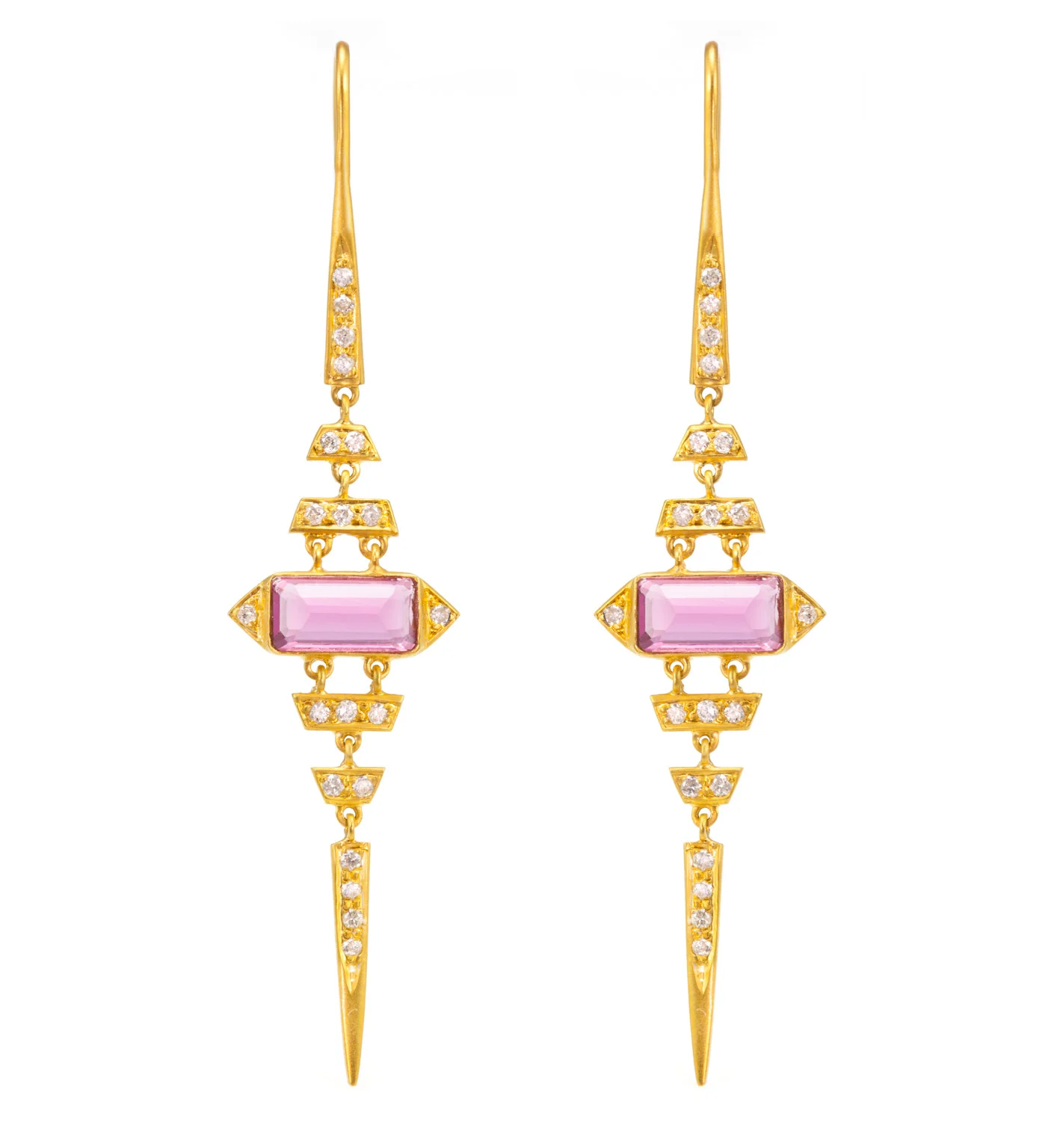 Lauren Harper Pink Tourmaline, Diamonds and 18kt Gold Earrings