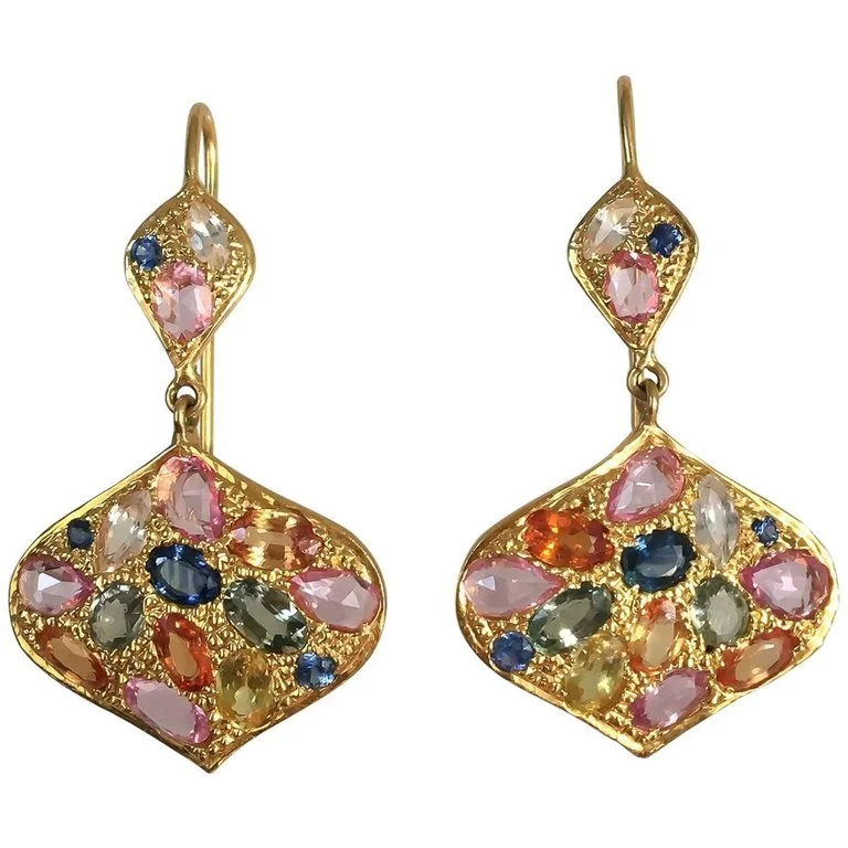 8.40 Carat Multicolored Sapphires Gold Drop Earrings