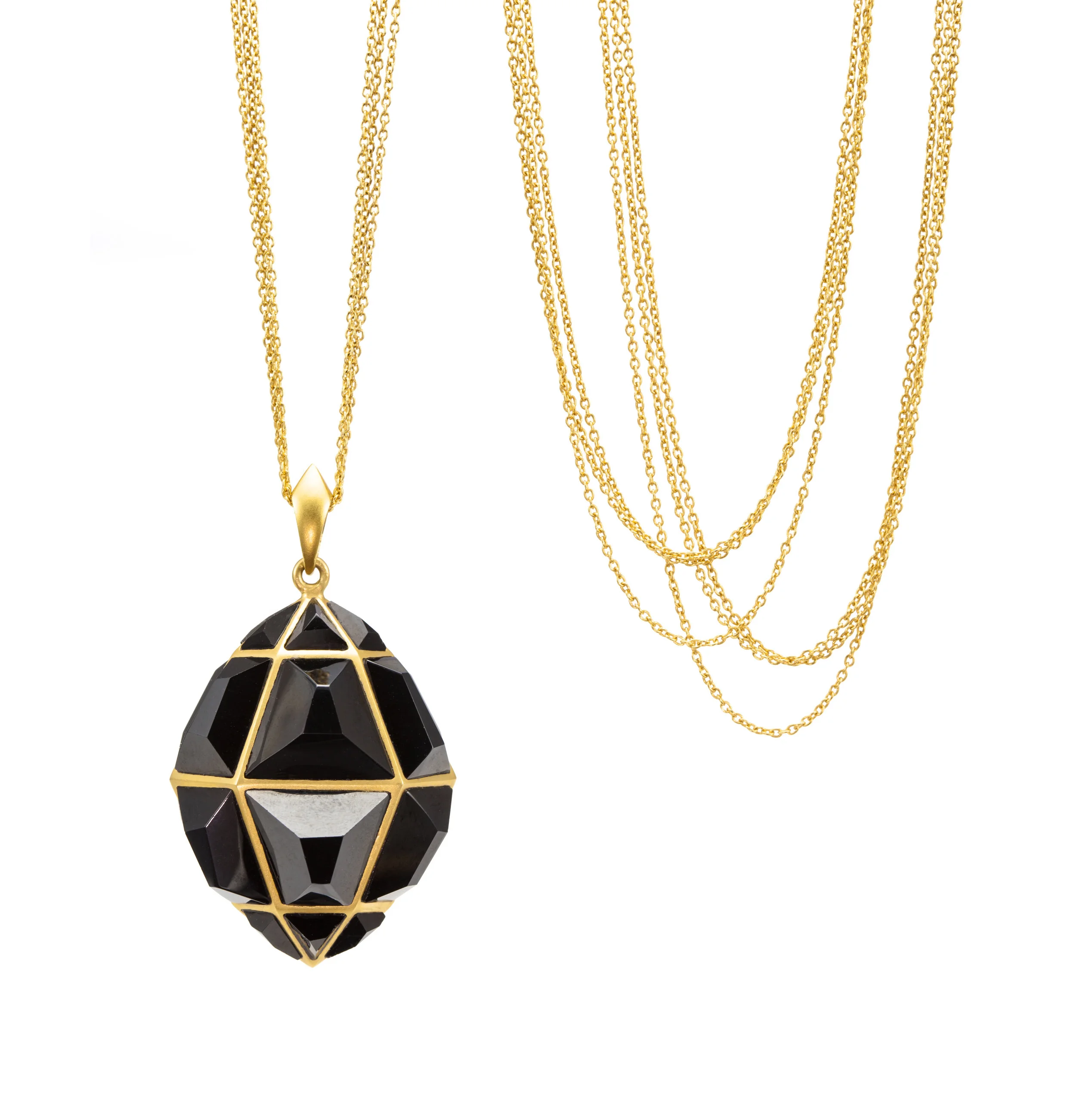 Black Spinel, Gold Geometric Statement Necklace — Lauren Harper
