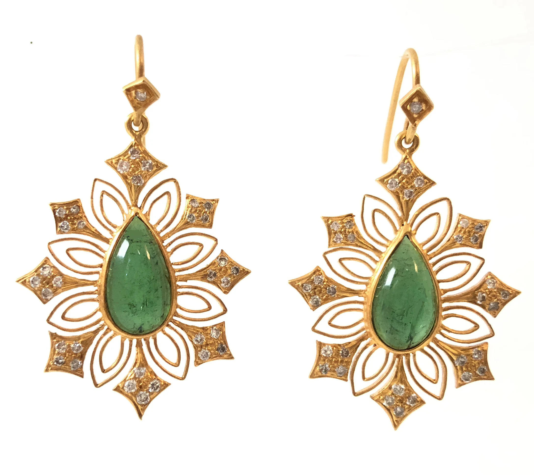 Green Tourmaline Diamond Gold Earrings