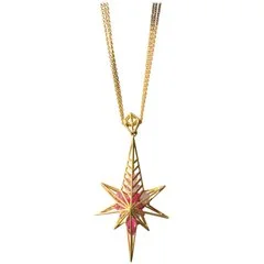 Pink Sapphire Gold Star Necklace on Gold Chains