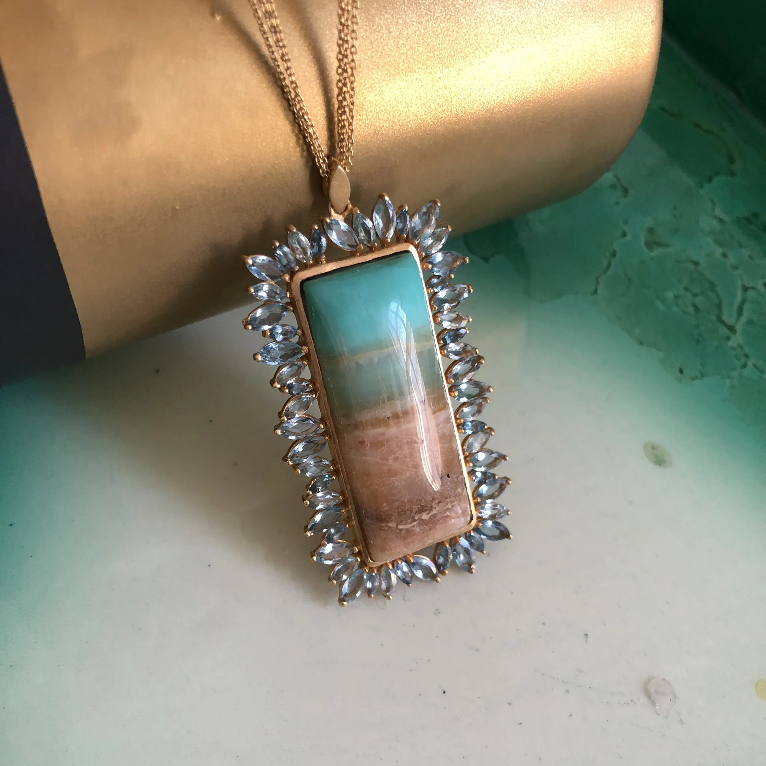 Lauren Harper Petrified Opalized Wood Aquamarine 18 Karat Gold
