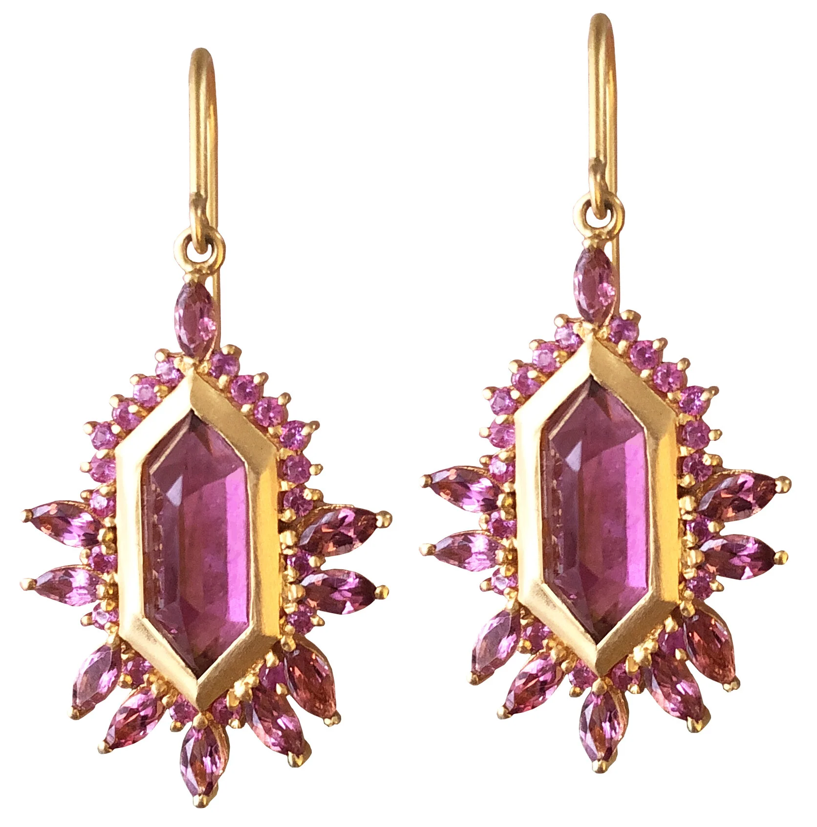 5.63 Carat Pink Tourmaline Gold Geometric Earrings by Lauren Harper