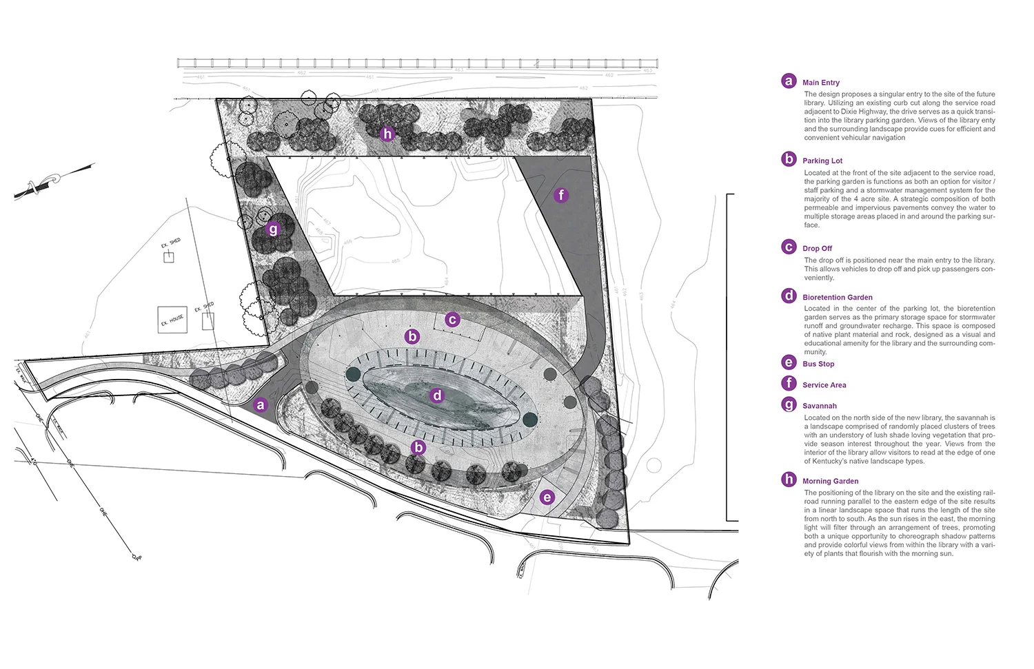 Site Plan illustrating programming of outdoor spaces and features.