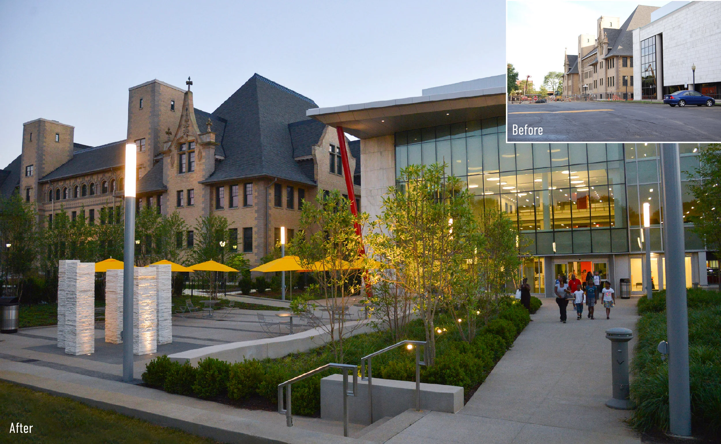 Before and after construction of the new east entrance and direct connection to the Park.
