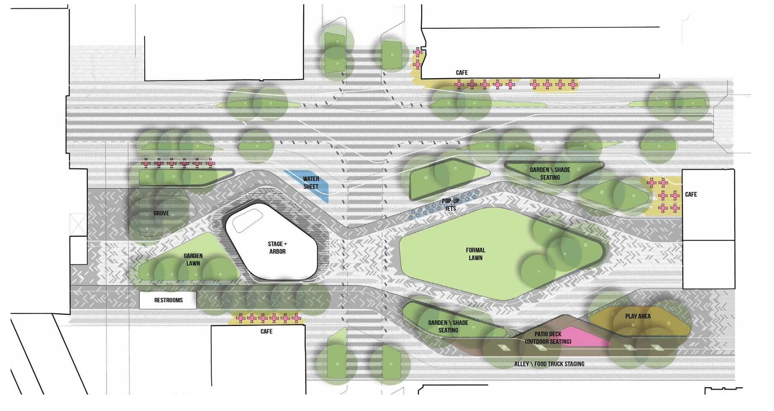 Early conceptual design diagram exploring distribution and expression of program and spaces
