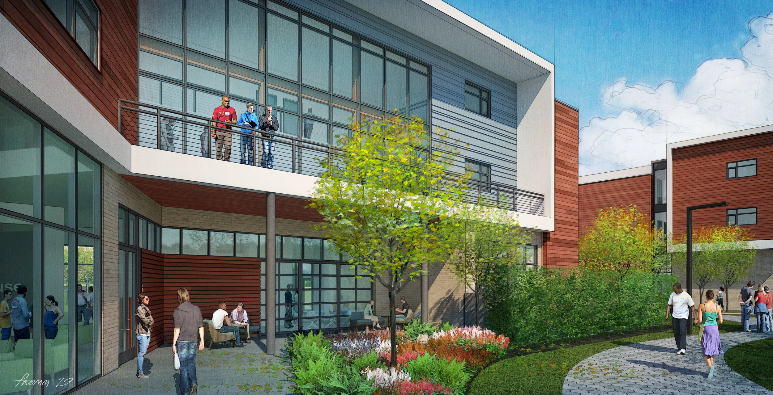 The first Sober Living building (under construction) will house 56 beds and ground floor amenities – work out facility, group counselling rooms, a coffee bar, and a spiritual/tranquility retreat. Rendering: Champlin Architecture