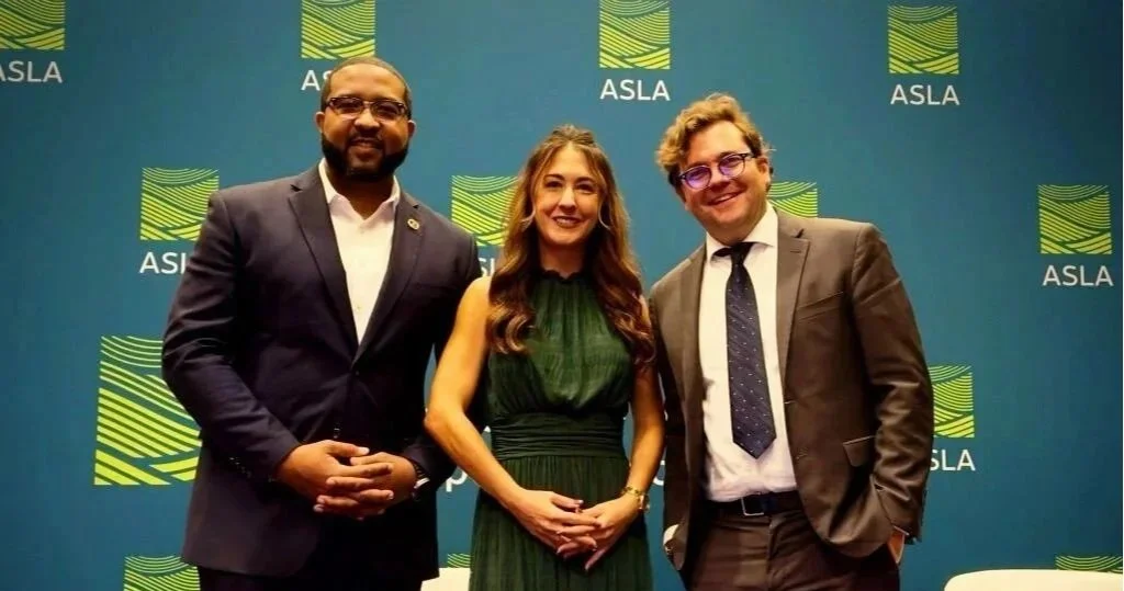  Left to right: Eddie Melton, Mayor, City of Gary IN; Sherri Ziller, President &amp; CEO, Northwest Indiana RDA; Aaron Kowalski, Associate Principal, MKSK at the national American Society of Landscape Architects (ASLA) Conference   