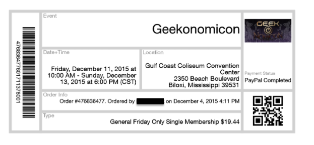 Ticket to "Geekonomicon"