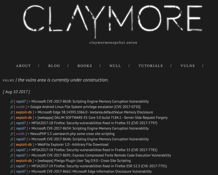 Sample Tor site with Hackers content that is updated regularly (http://claymormoeepchui.onion/).