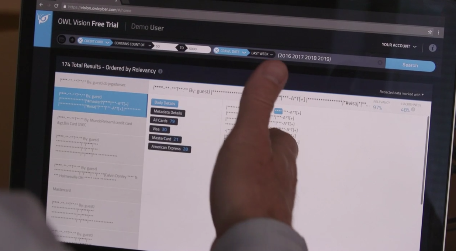 OWL Cybersecurity CEO Mark Turnage demos the OWL Vision darknet big data platform for The Denver Post.