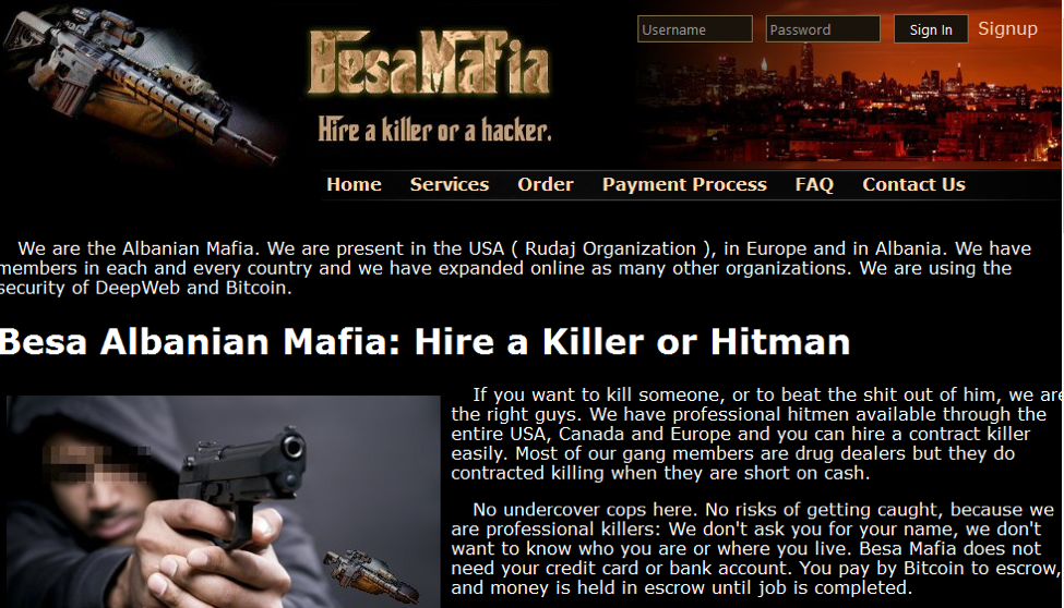 Figure SEQ Figure \* ARABIC 3 The Former Besa Mafia Hidden Services Site, brought down by bRpsd