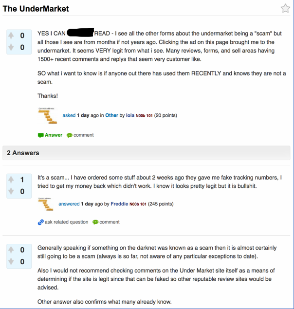 Figure 5 Hidden Answers Darknet Forum on Under Market
