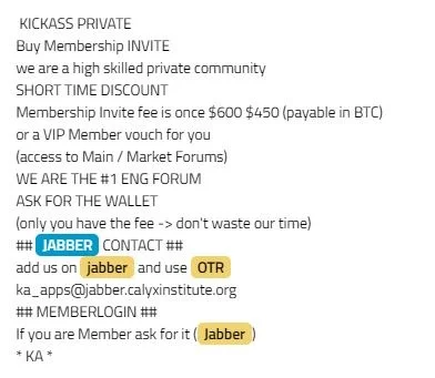 Screenshot from DarkOwl Vision from January 2019, with Jabber contact.