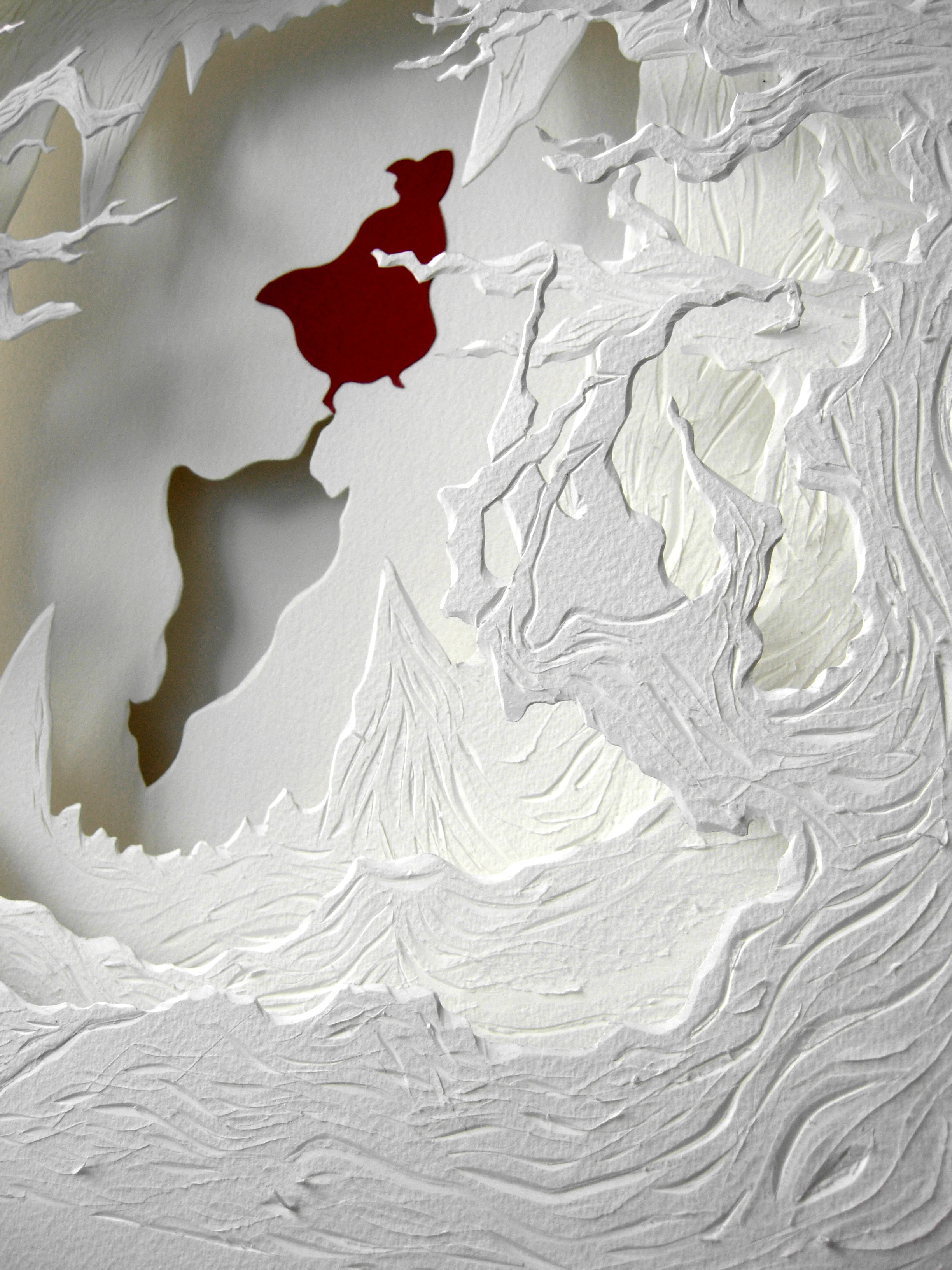 hand cut, carved and layered large scale paper piece based on the red hood book