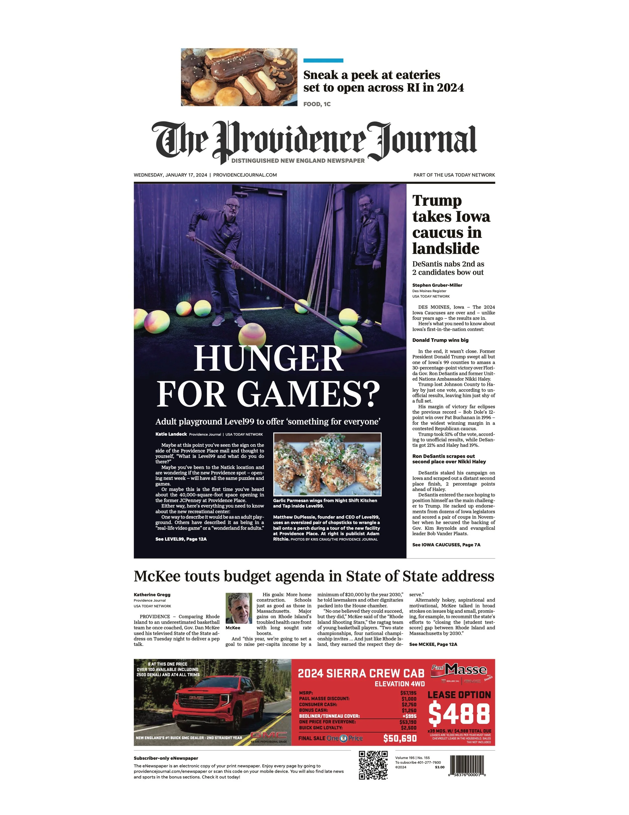 Providence Journal (front page, above the fold)