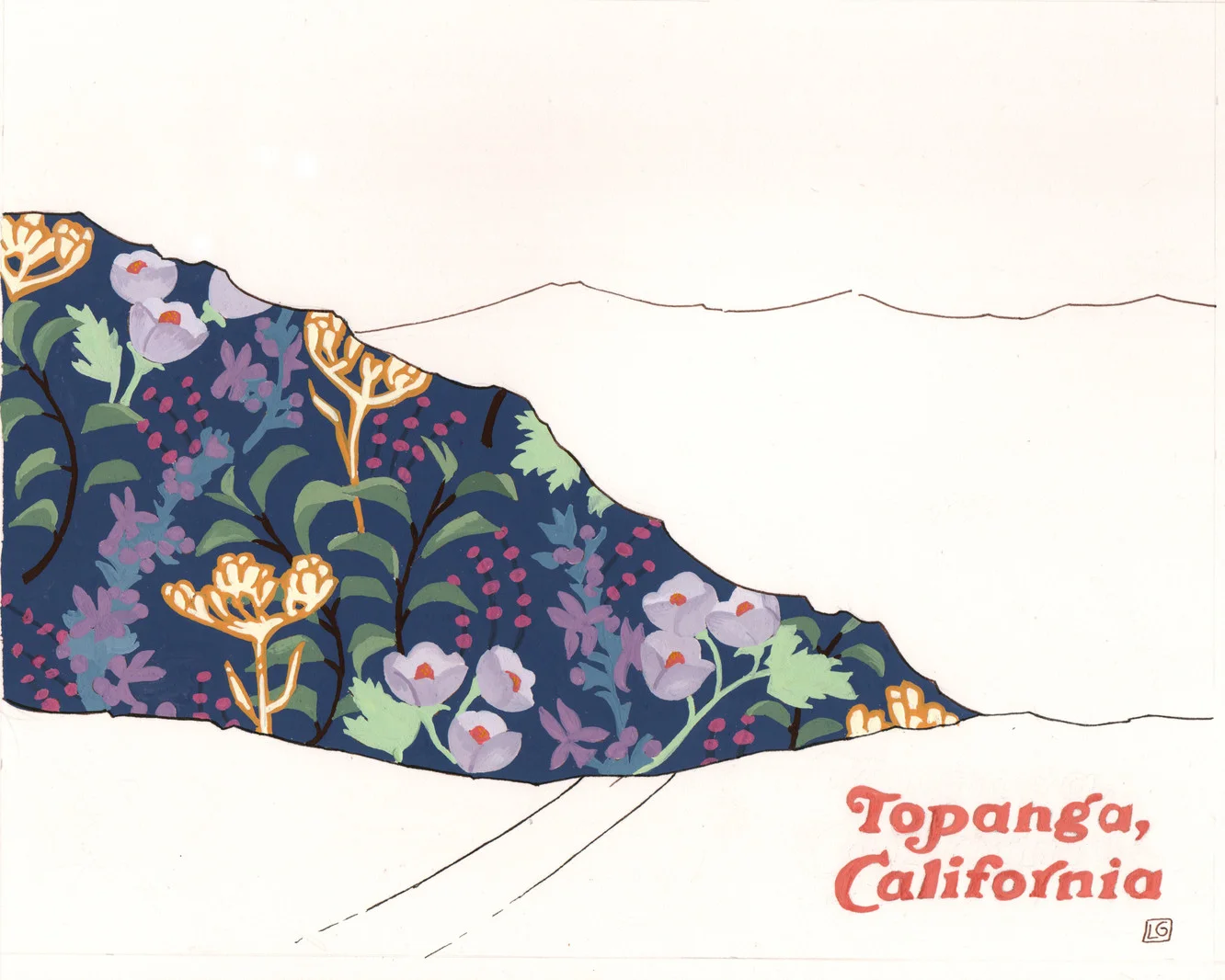 Flowers Leading to Santa Ynez Trail - 8'' x 10'' - Gouache On Paper