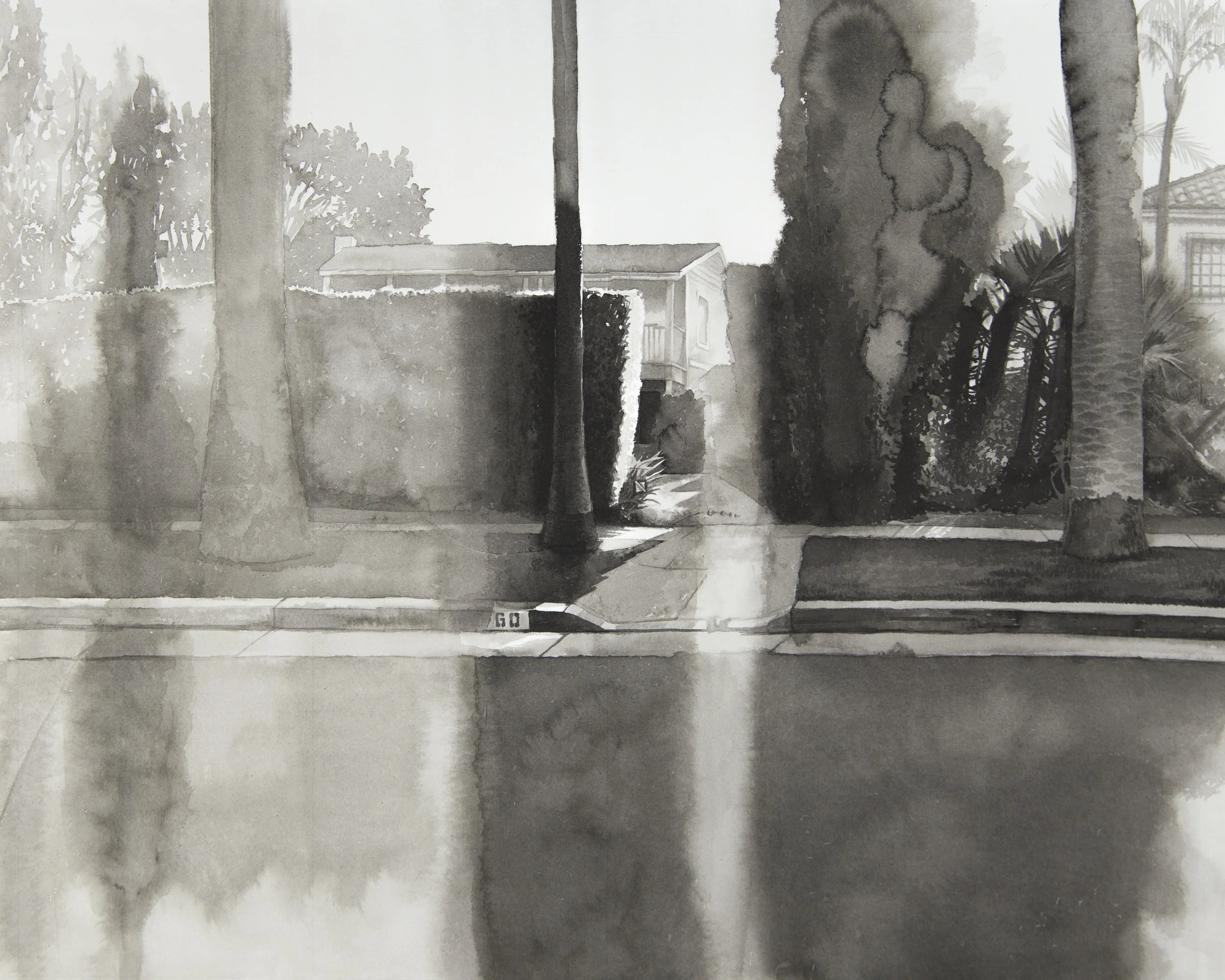 Southbound on N. Beverly Blvd., Beverly Hills, Panel 3. Ink on Rives BFK. 16'' x 20''. 2016. 