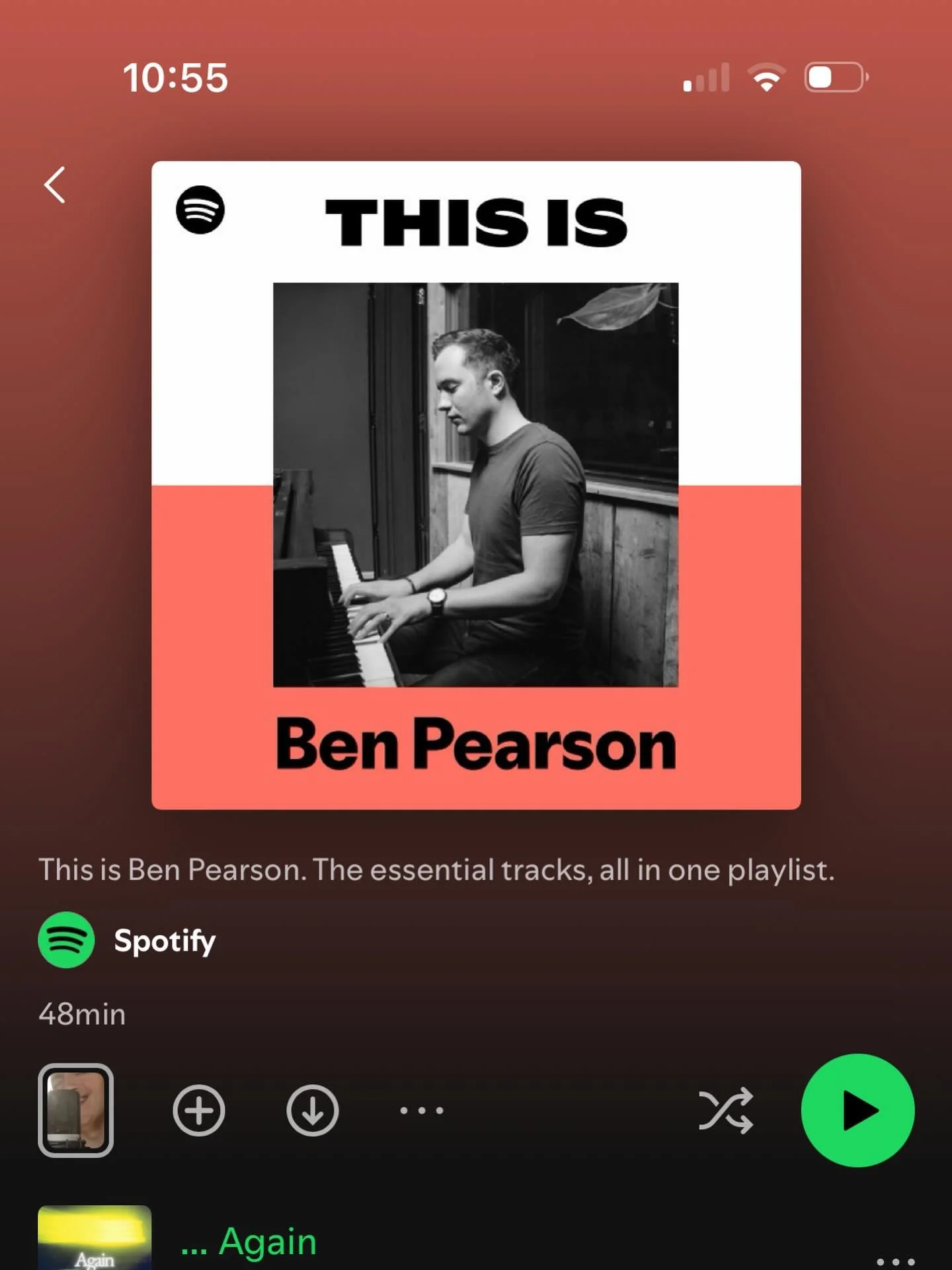 Pretty special moment today&hellip;

Spotify has created a &ldquo;This Is Ben Pearson&rdquo; playlist 🎧

Feeling really grateful for everyone who has listened, shared songs, prayed and supported this journey of sharing the hope of Jesus through musi