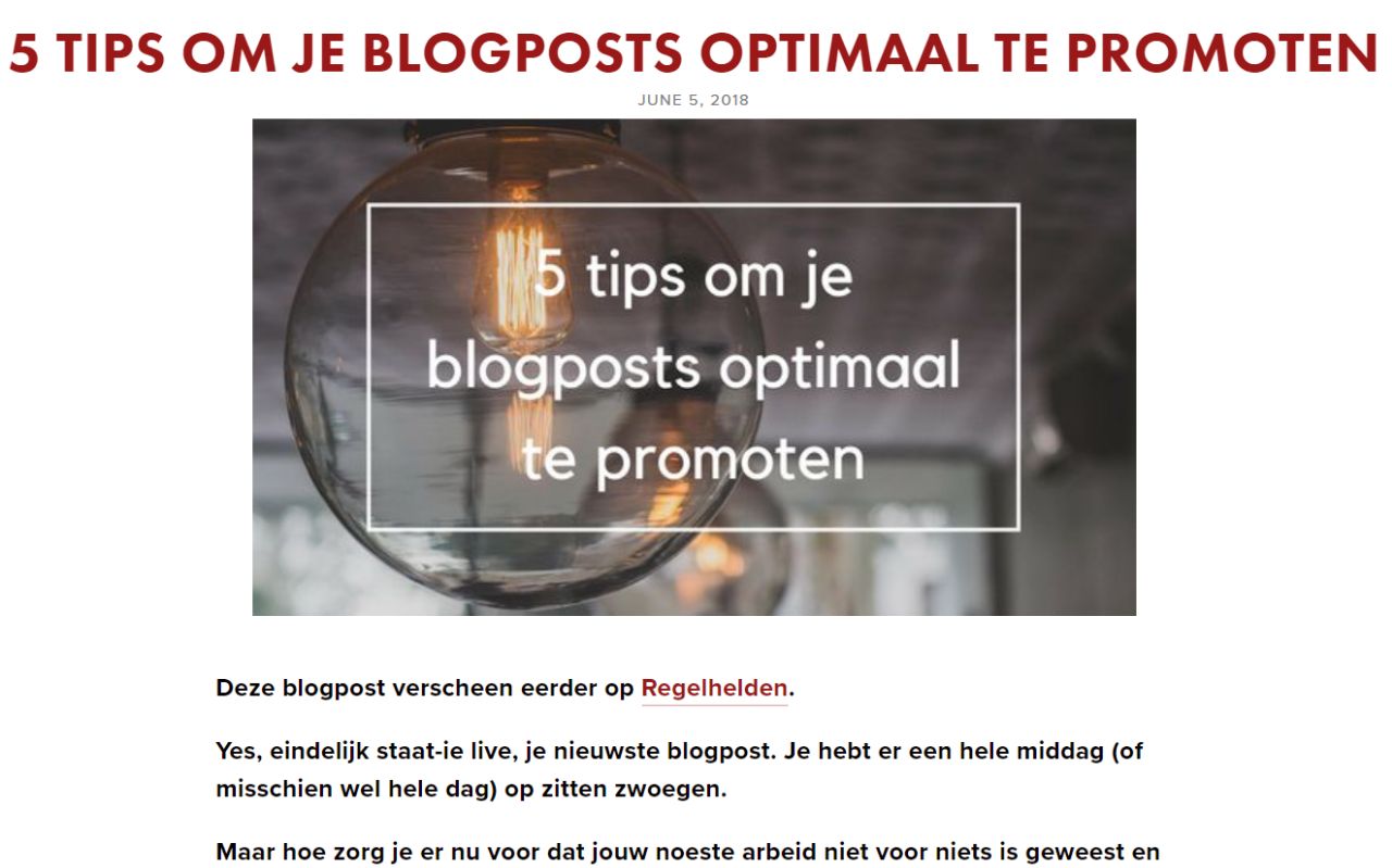 Een screenshot van een van mijn eerdere blogposts die ik op Instagram zou kunnen plaatsen