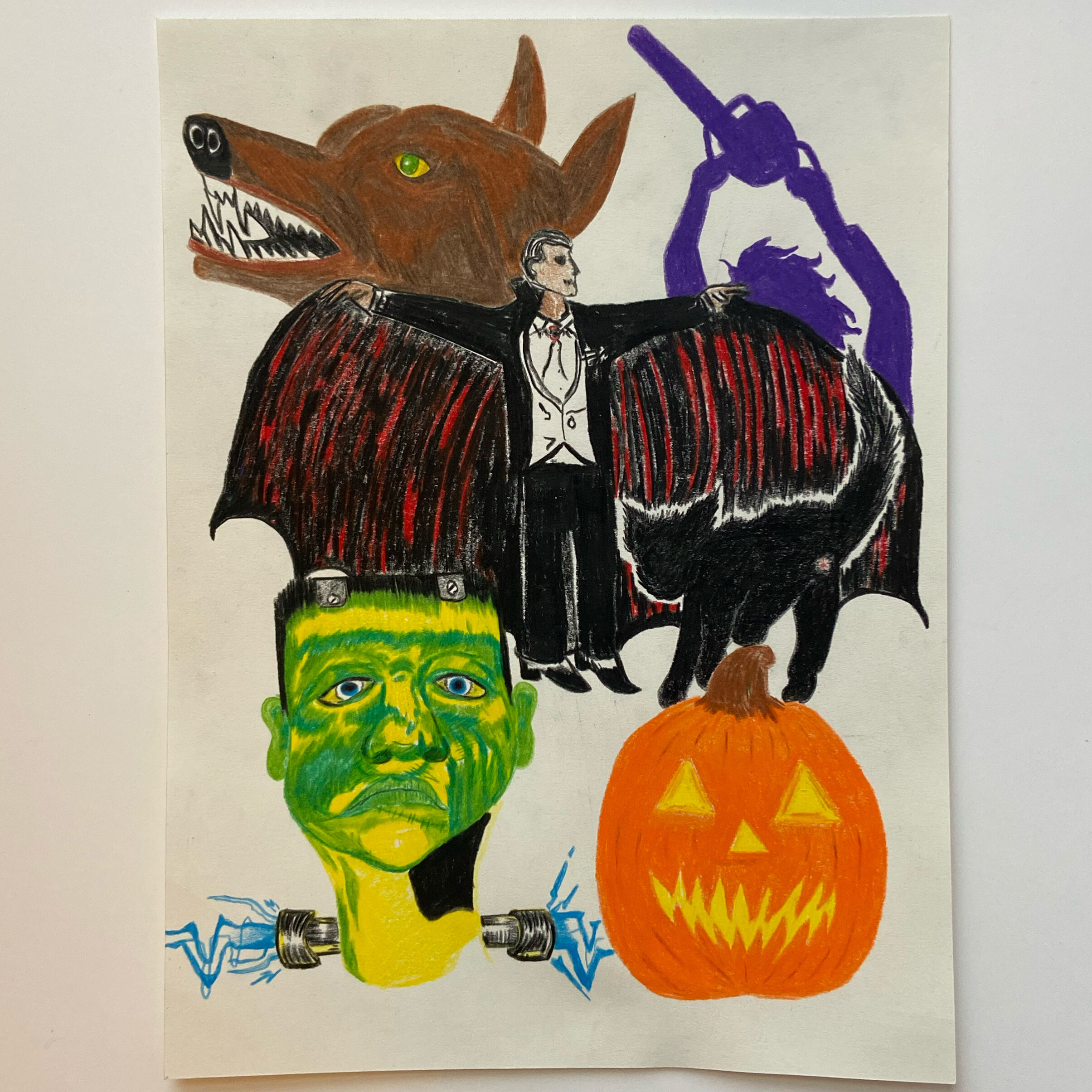  “Spooky D” 2020 Colored pencil on paper 9 x 12 in 